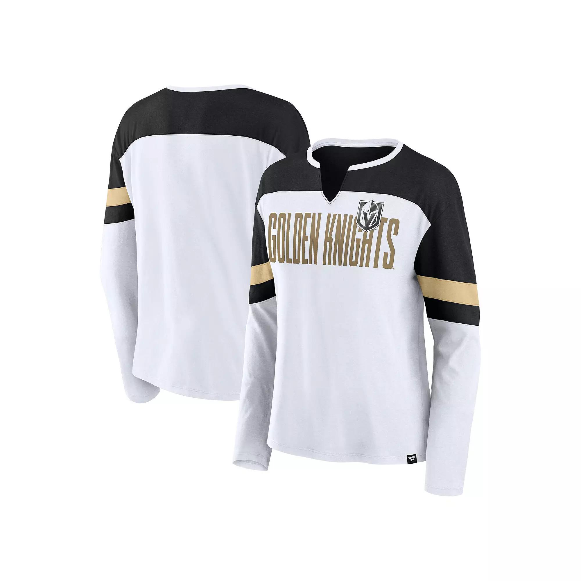 Women's Fanatics White/Black Vegas Golden Knights Frozen Long Sleeve Notch Neck T-Shirt,  Product Image