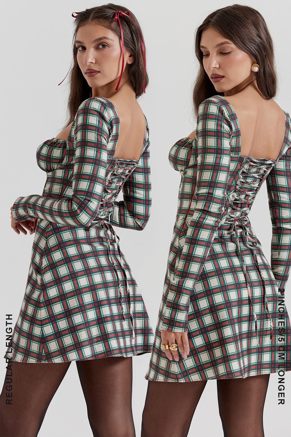 Malika  red tartan corset mini dress Product Image