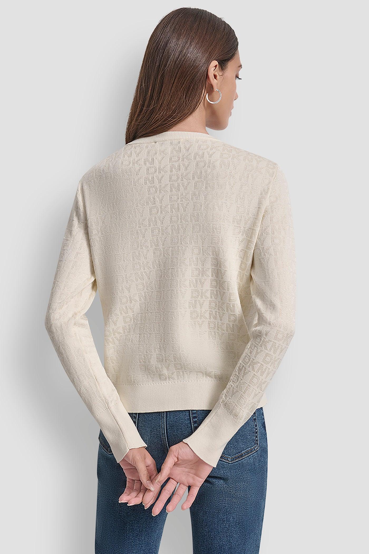 LONG SLEEVE CREW NECK LOGO SWEATER WITH CUFF SLIT Product Image