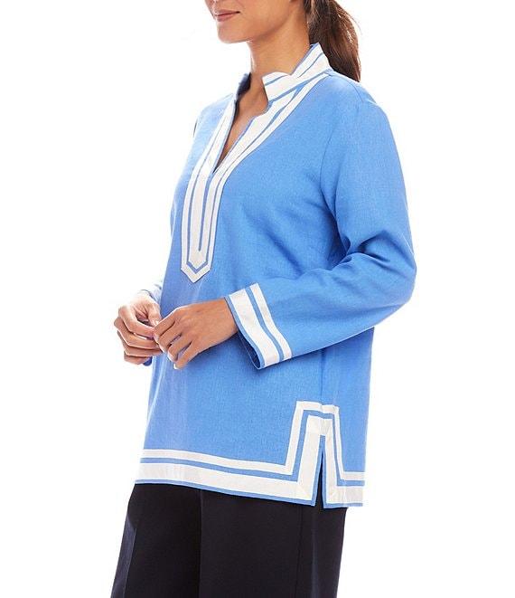 Karen Kane Saint Tropez V-Neck Mandarin Collar Long Sleeve Tunic Product Image