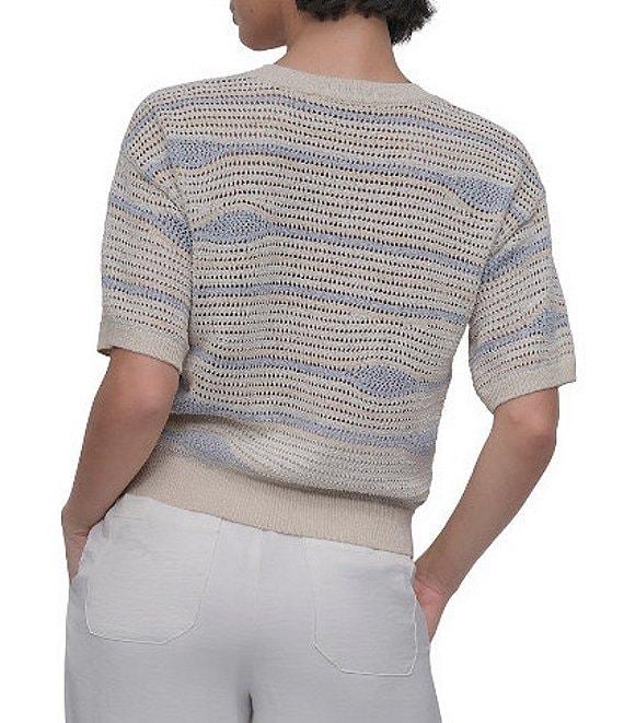 DKNY by Donna Karan Crochet Stripe Crew Neck Short Sleeve Top Product Image