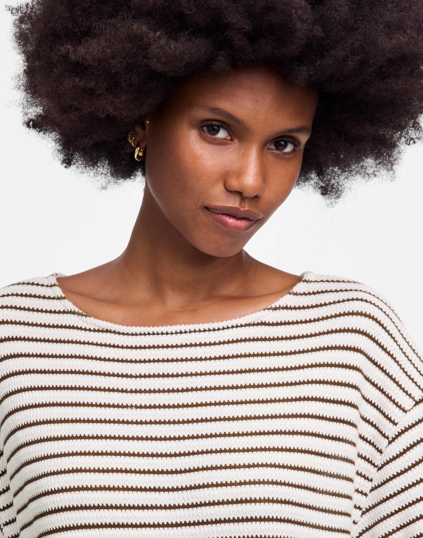 Embroidered Boxy Knit Tee in Stripe Product Image