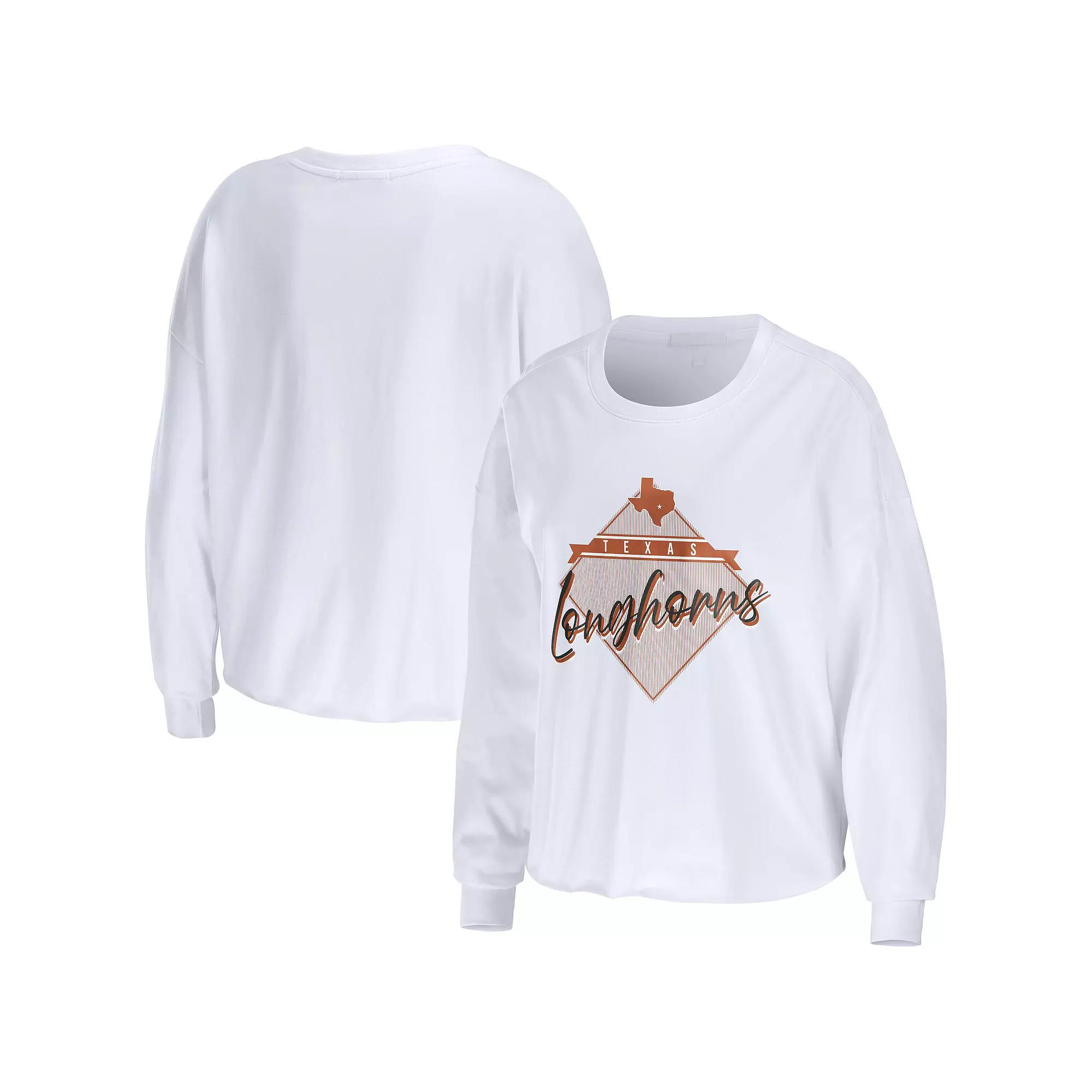 Women's WEAR by Erin Andrews White Texas Longhorns Diamond Long Sleeve Cropped T-Shirt,  Product Image