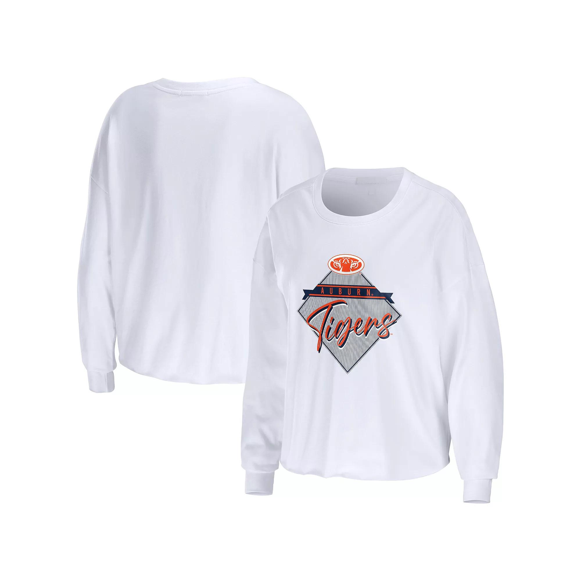 Women's WEAR by Erin Andrews White Auburn Tigers Diamond Long Sleeve Cropped T-Shirt,  Product Image