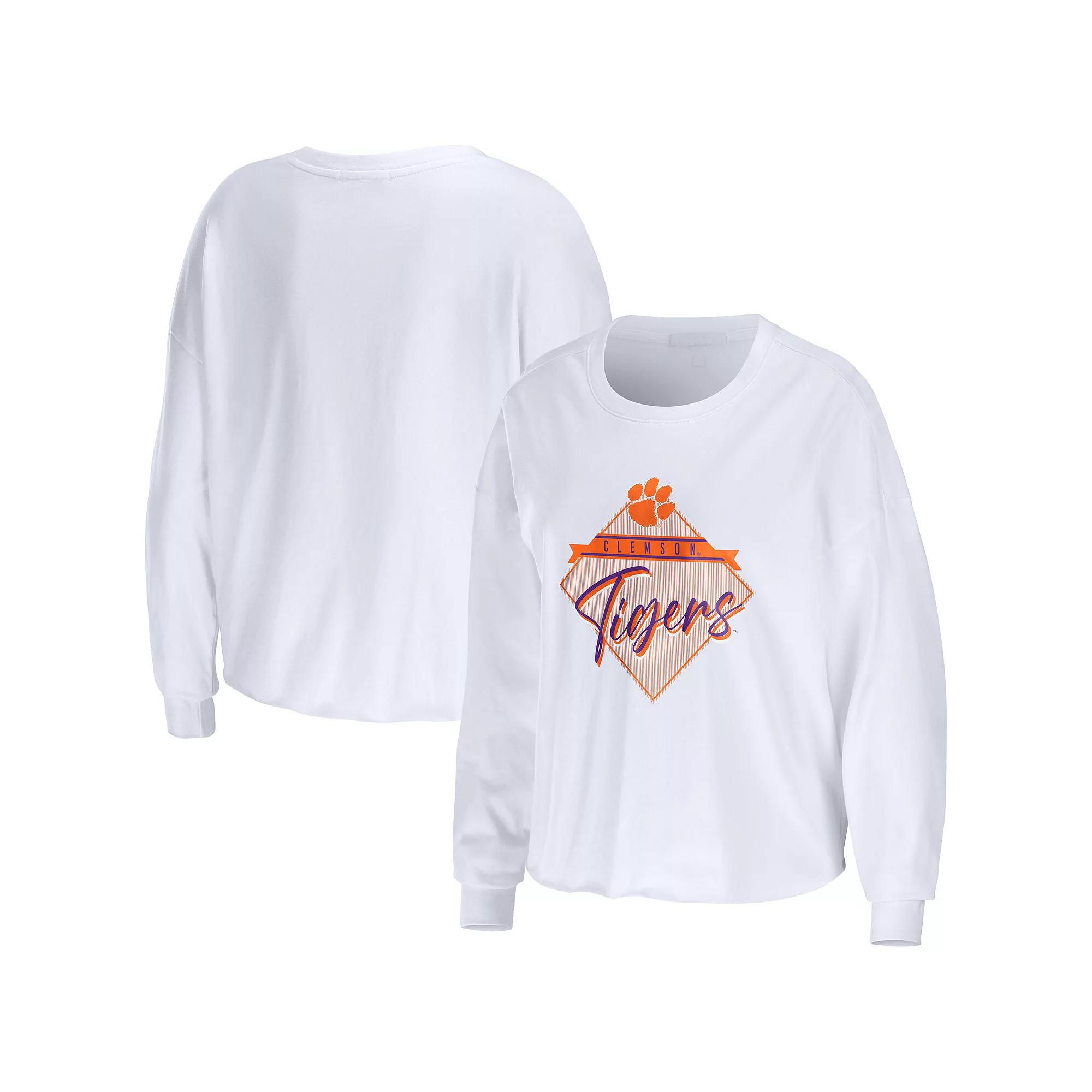 Women's WEAR by Erin Andrews White Clemson Tigers Diamond Long Sleeve Cropped T-Shirt,  Product Image