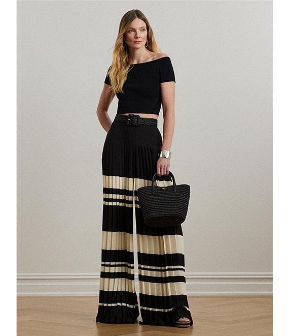 Lauren Ralph Lauren Knit Off-The-Shoulder Short Sleeve Cropped Sweater Product Image