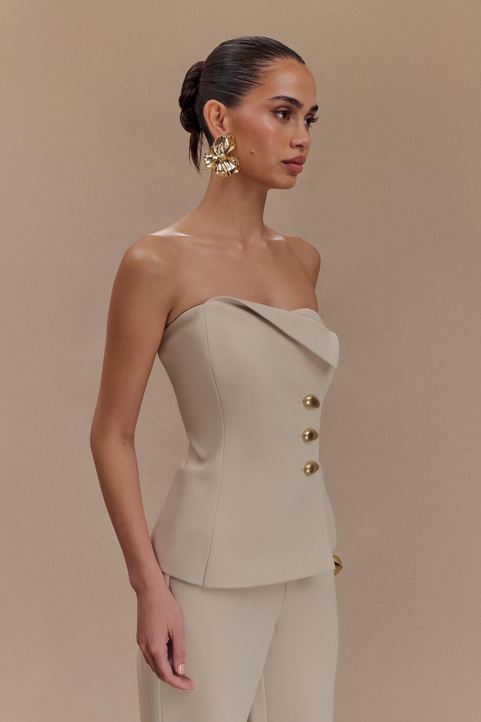 Lindie Strapless Suiting Top - Sand Product Image