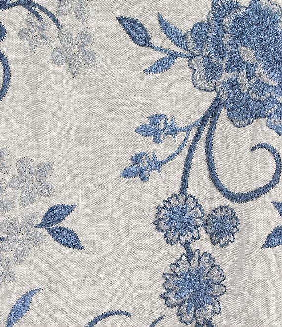 JOHNNY WAS Embroidered Linen Split V-Neck 3/4 Ruffle Sleeve Dress Product Image