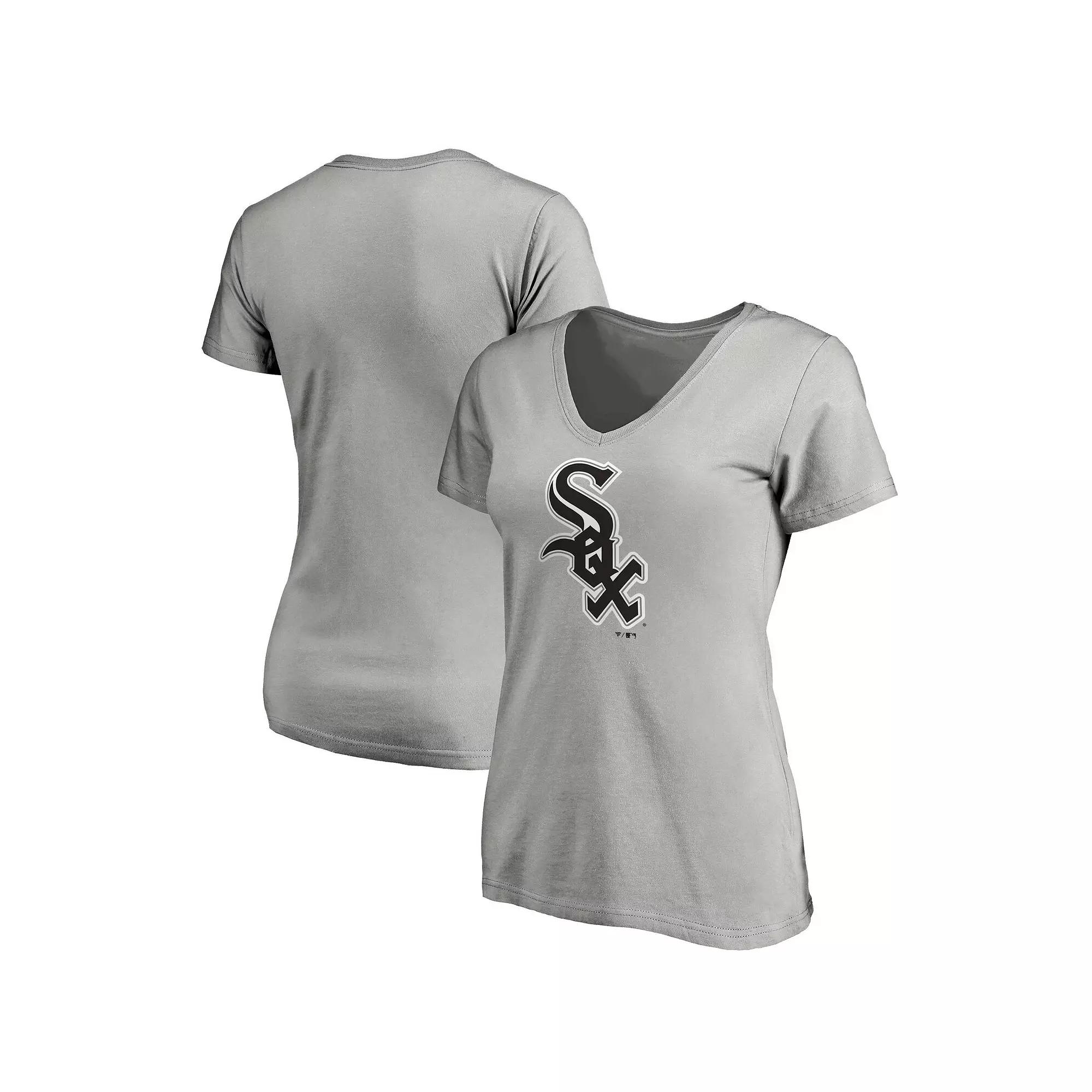 Women's Fanatics Branded Heathered Gray Chicago White Sox Core Official Logo V-Neck T-Shirt,  Product Image