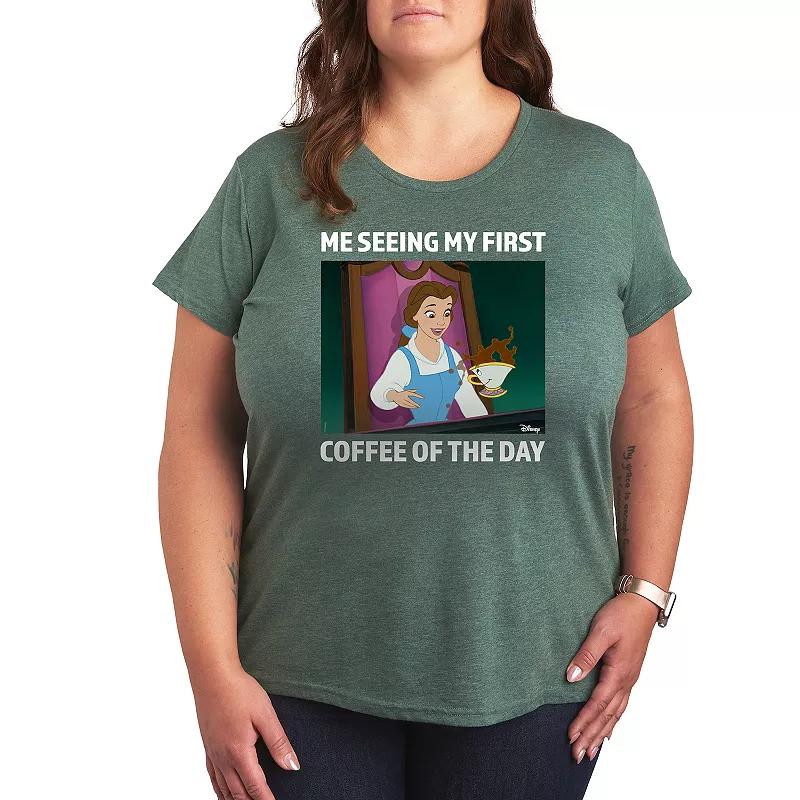 Disney Princess Belle Plus First Coffee Of The Day Meme Graphic Tee, Women's,  Product Image