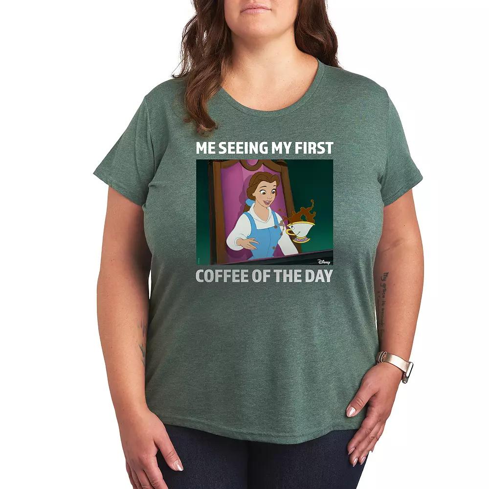 Disney Princess Belle Plus First Coffee Of The Day Meme Graphic Tee, Women's,  Product Image