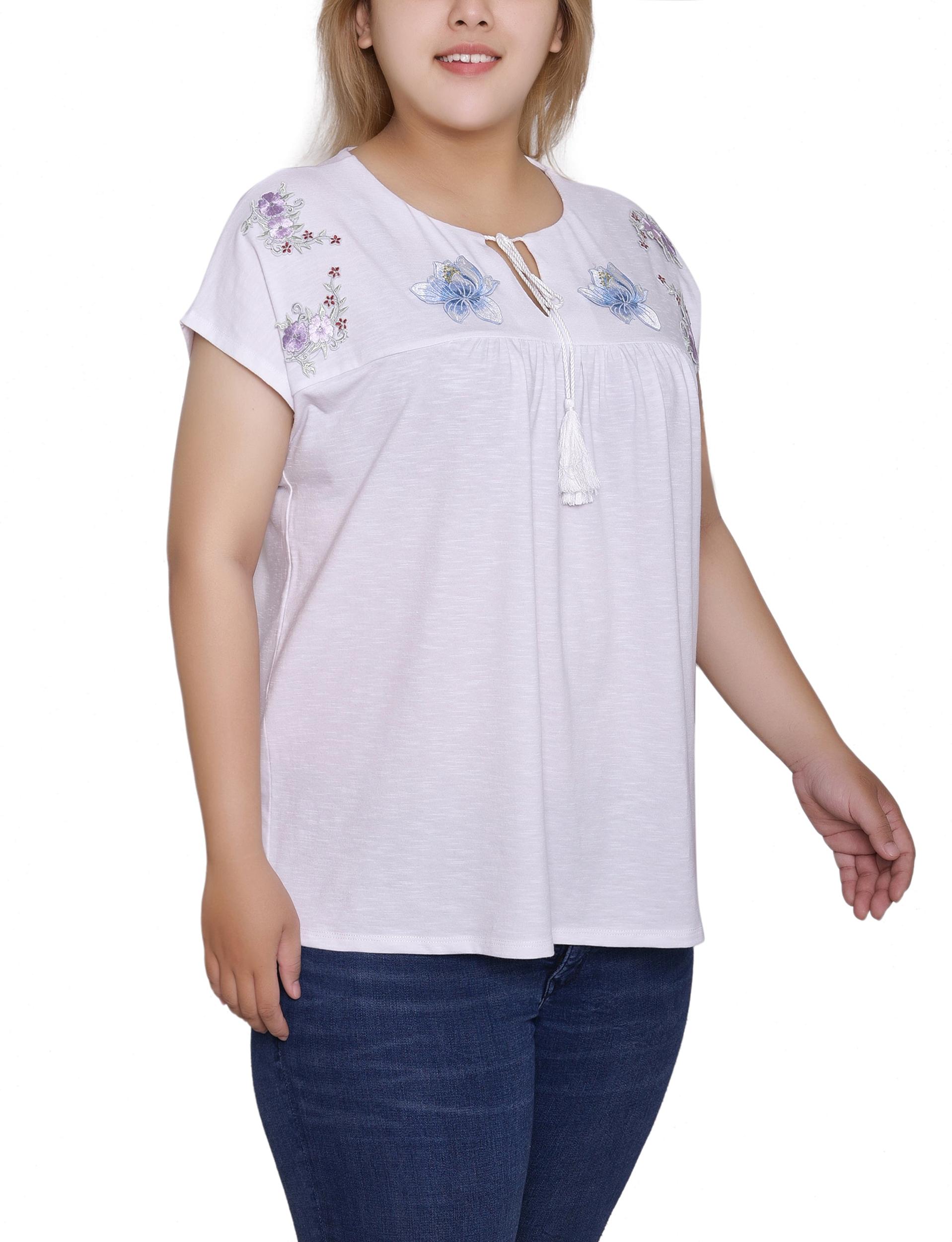 White Embroidered Yoke Extended Sleeve Top - Plus Product Image