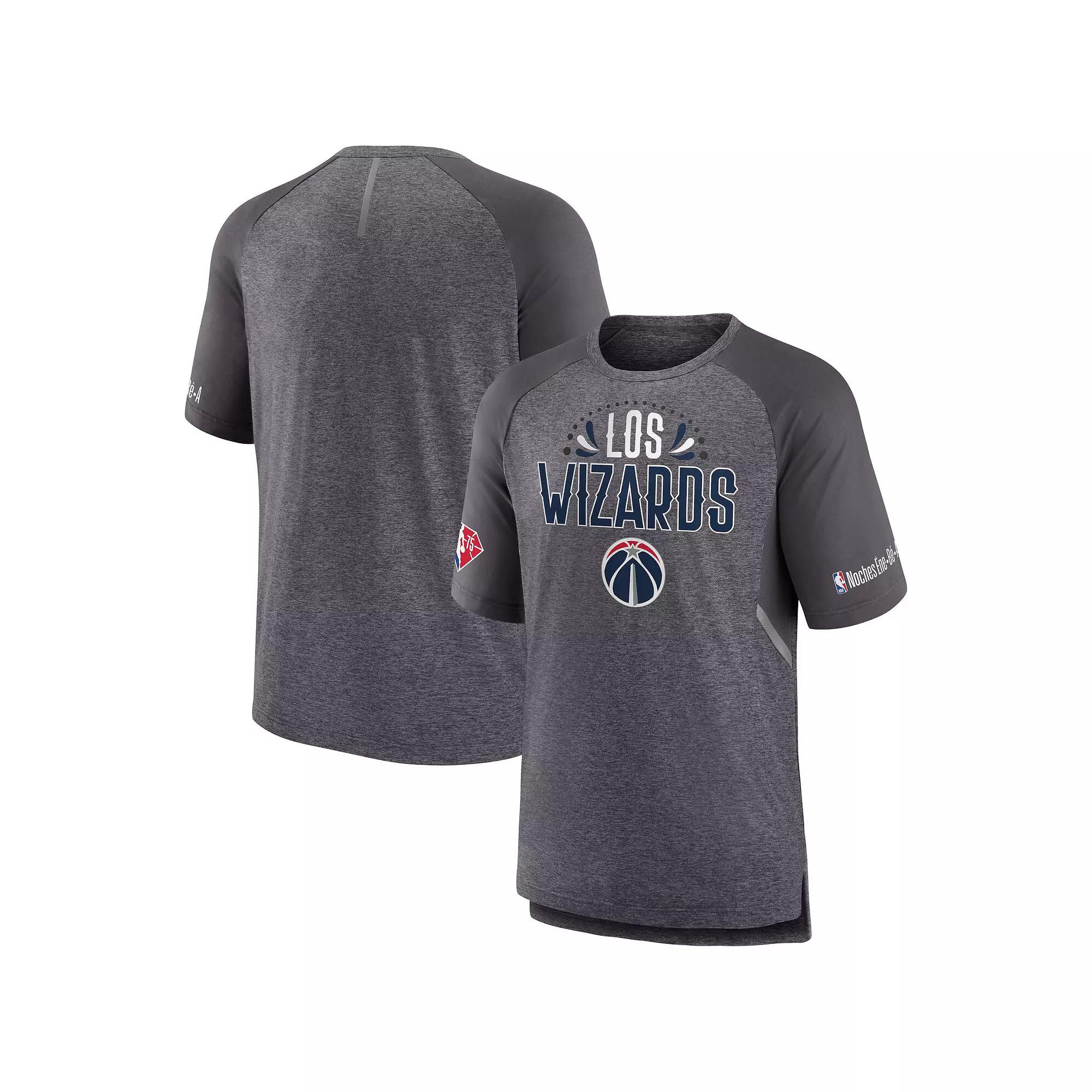 Men's Fanatics Branded Heathered Gray Philadelphia 76ers 2022 Noches Ene-Be-A Core Shooting Raglan T-Shirt,  Product Image