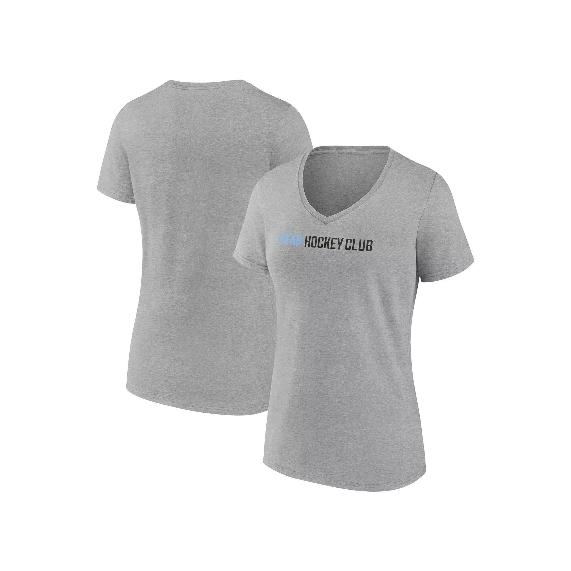 Women's Fanatics Heather Gray Utah Hockey Club Wordmark Logo V-Neck T-Shirt, Size: 3XL, Ute Grey Product Image