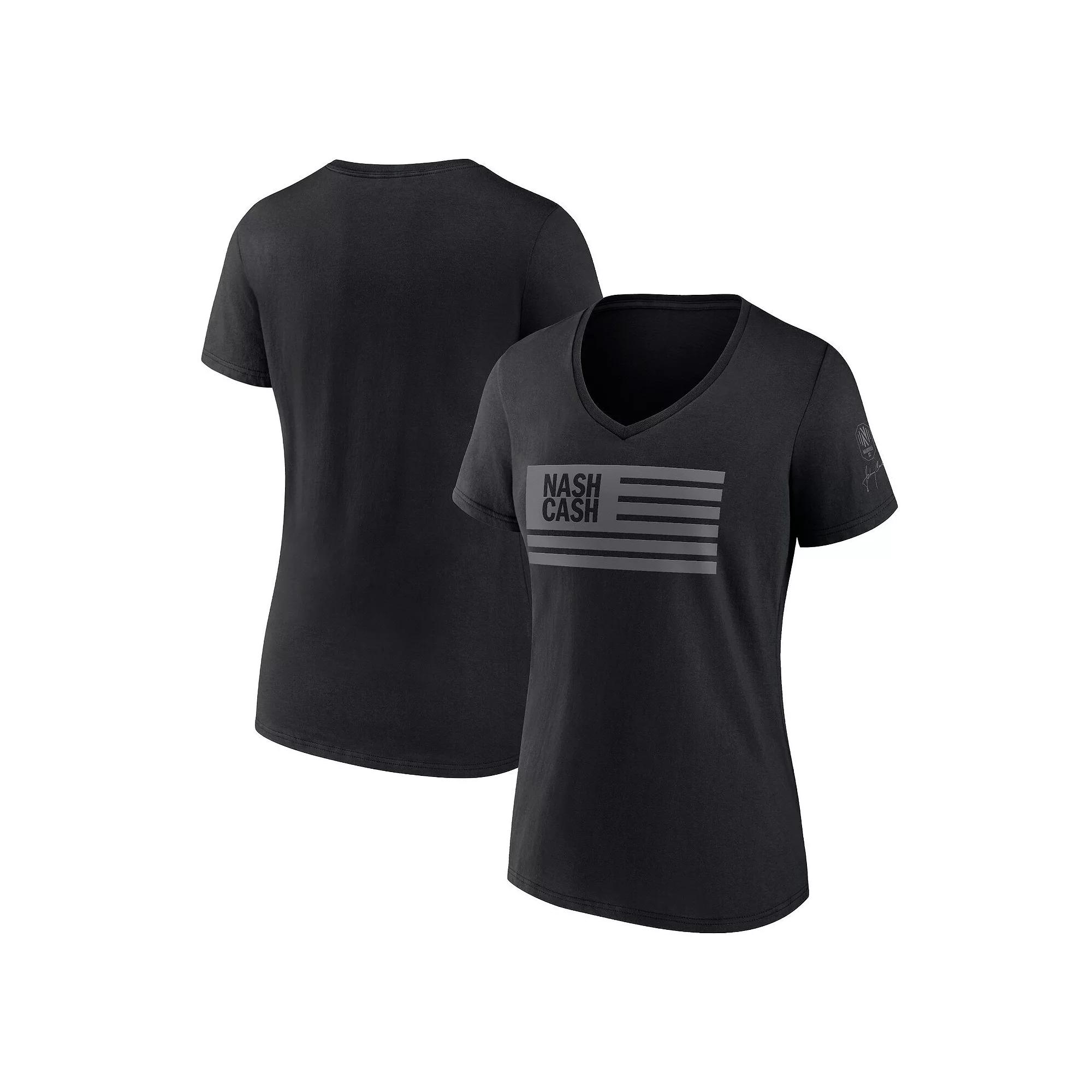 Women's Fanatics Branded Black Nashville SC x Johnny Cash Flying Corp V-Neck T-Shirt,  Product Image