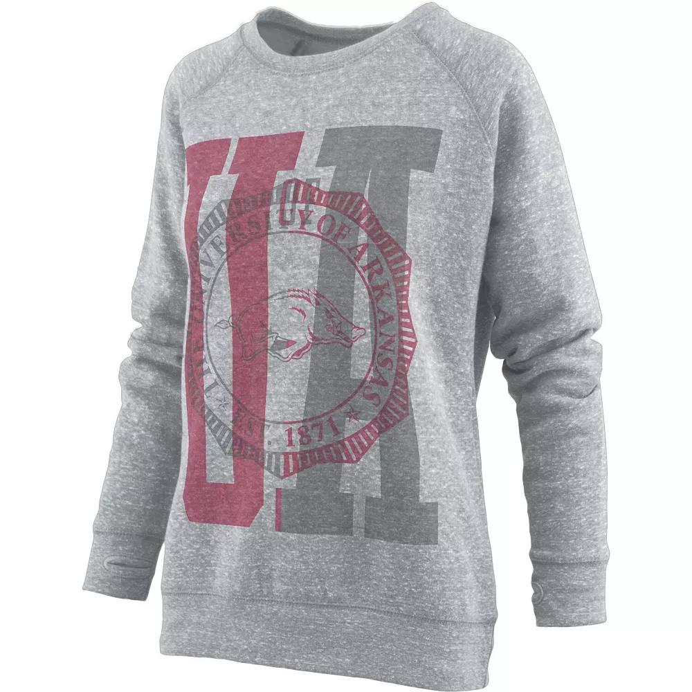 Women's Pressbox Heather Gray Arkansas Razorbacks Knobi Raglan Pullover Sweatshirt, Size: Small, Grey Product Image