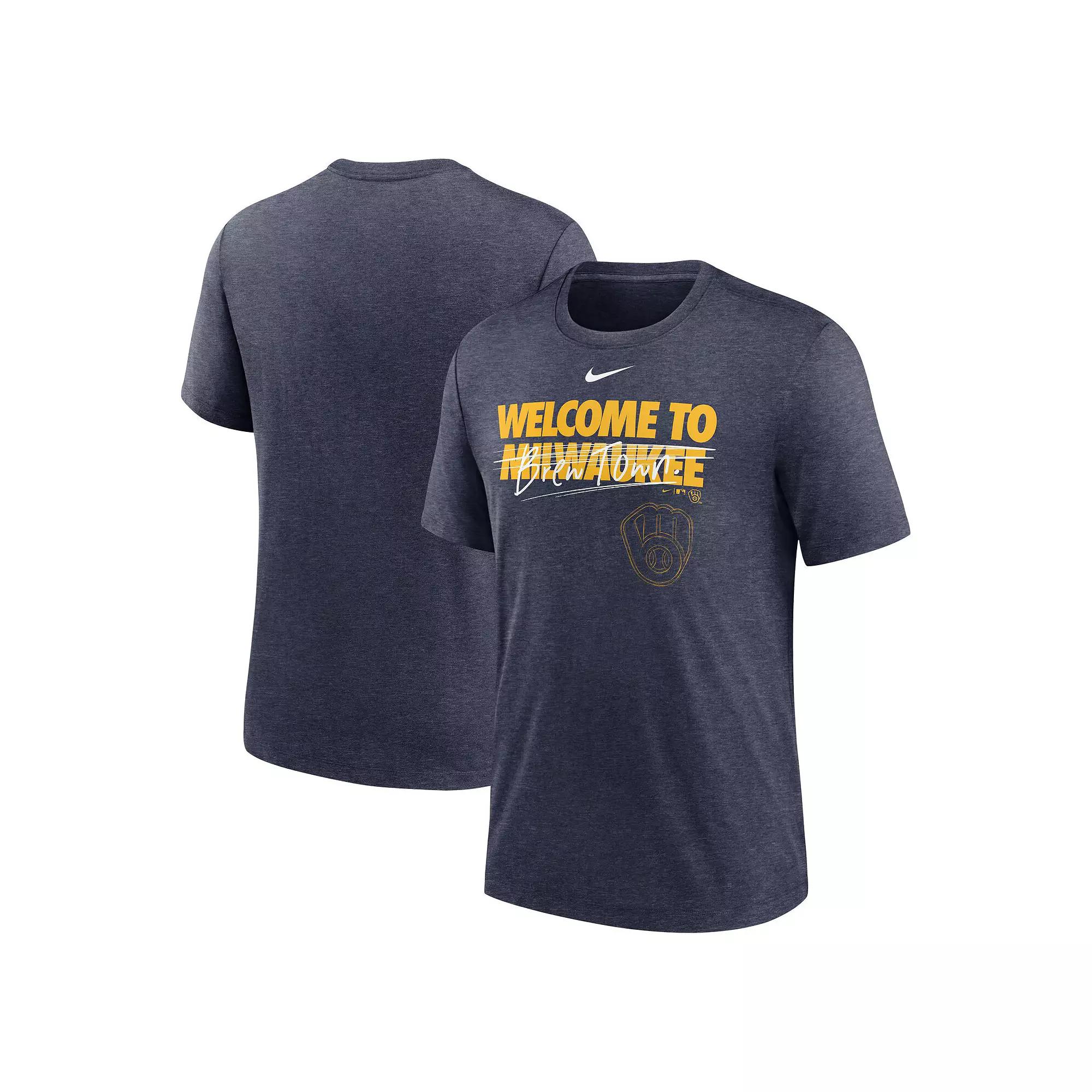 Men's Nike Heather Navy Milwaukee Brewers Home Spin Tri-Blend T-Shirt,  Product Image