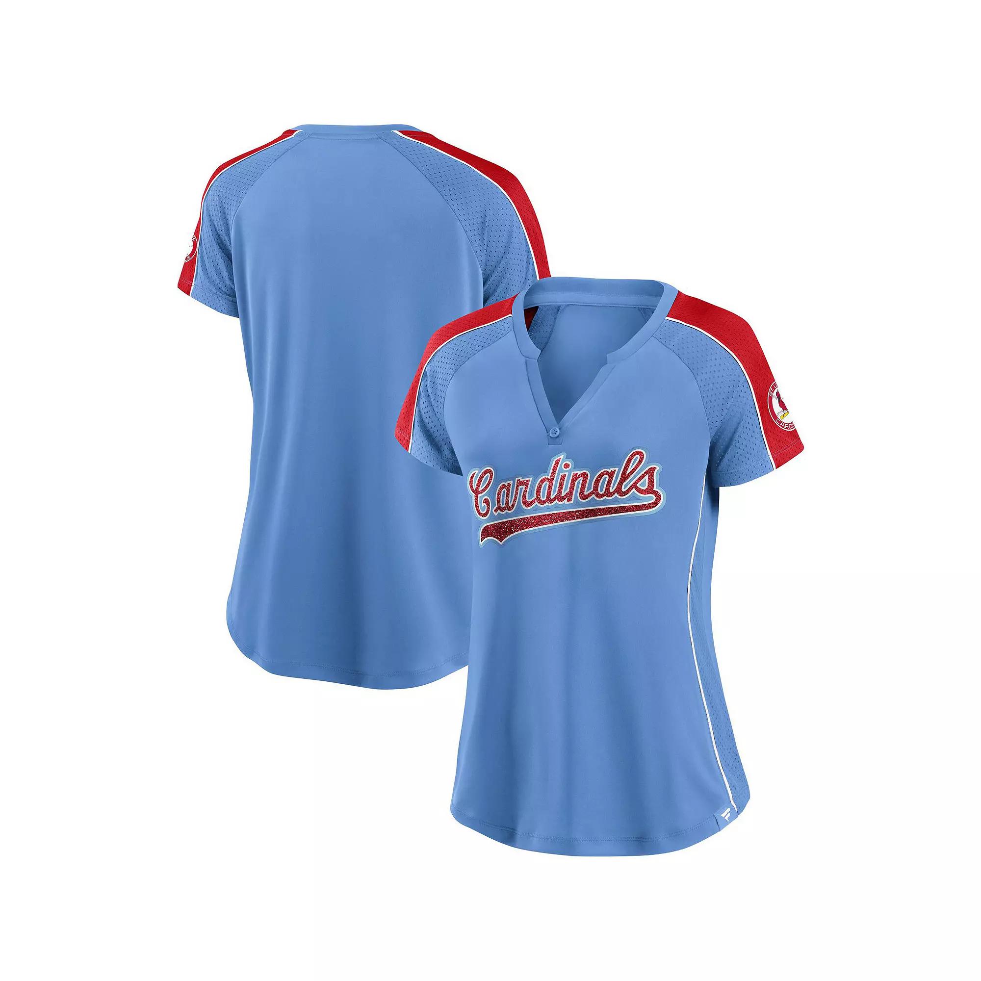 Women's Fanatics Branded Royal/Red St. Louis Cardinals True Classic League Diva Pinstripe Raglan V-Neck T-Shirt,  Product Image