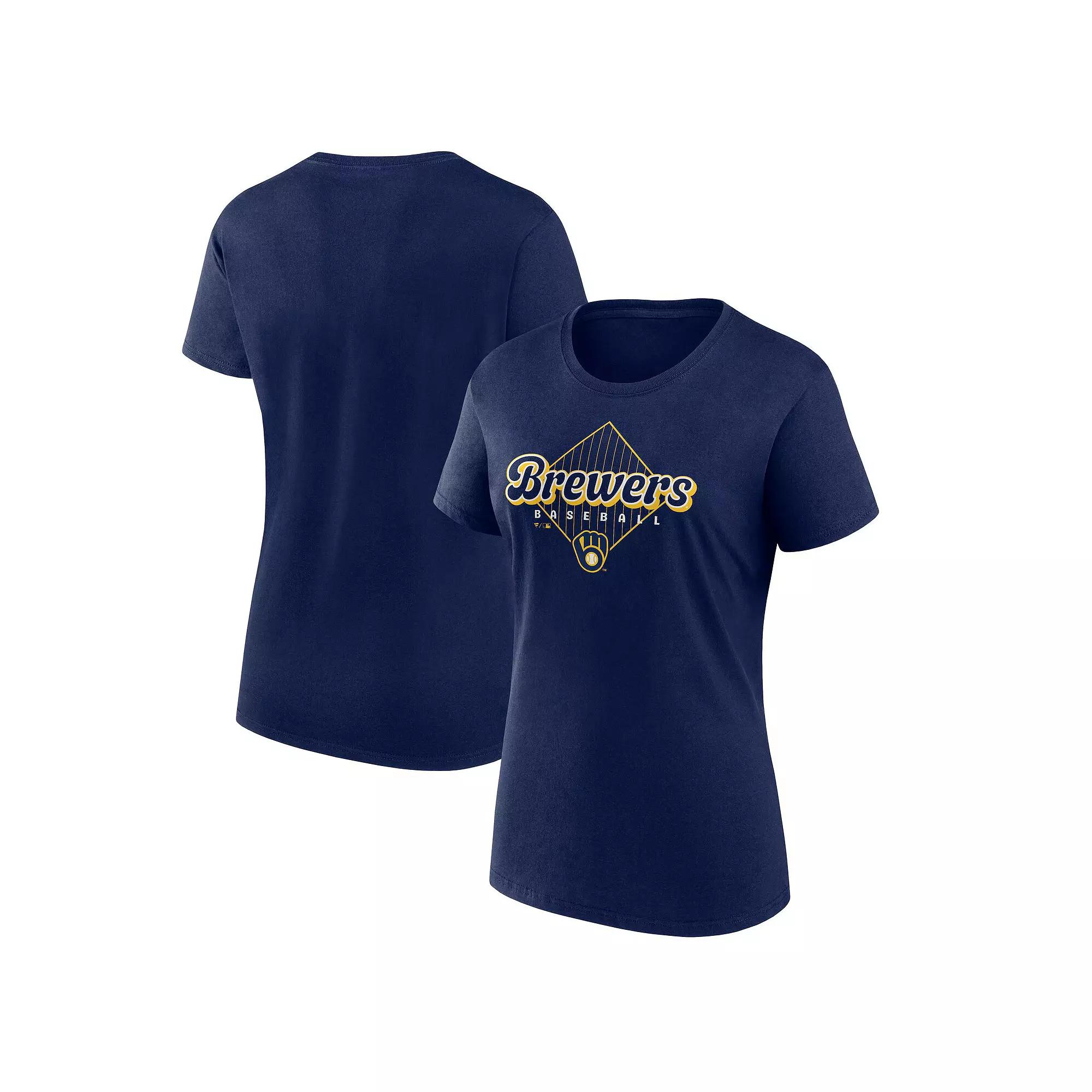 Women's Fanatics Navy Milwaukee Brewers Cotton T-Shirt, Size: 2XL, Blue Product Image