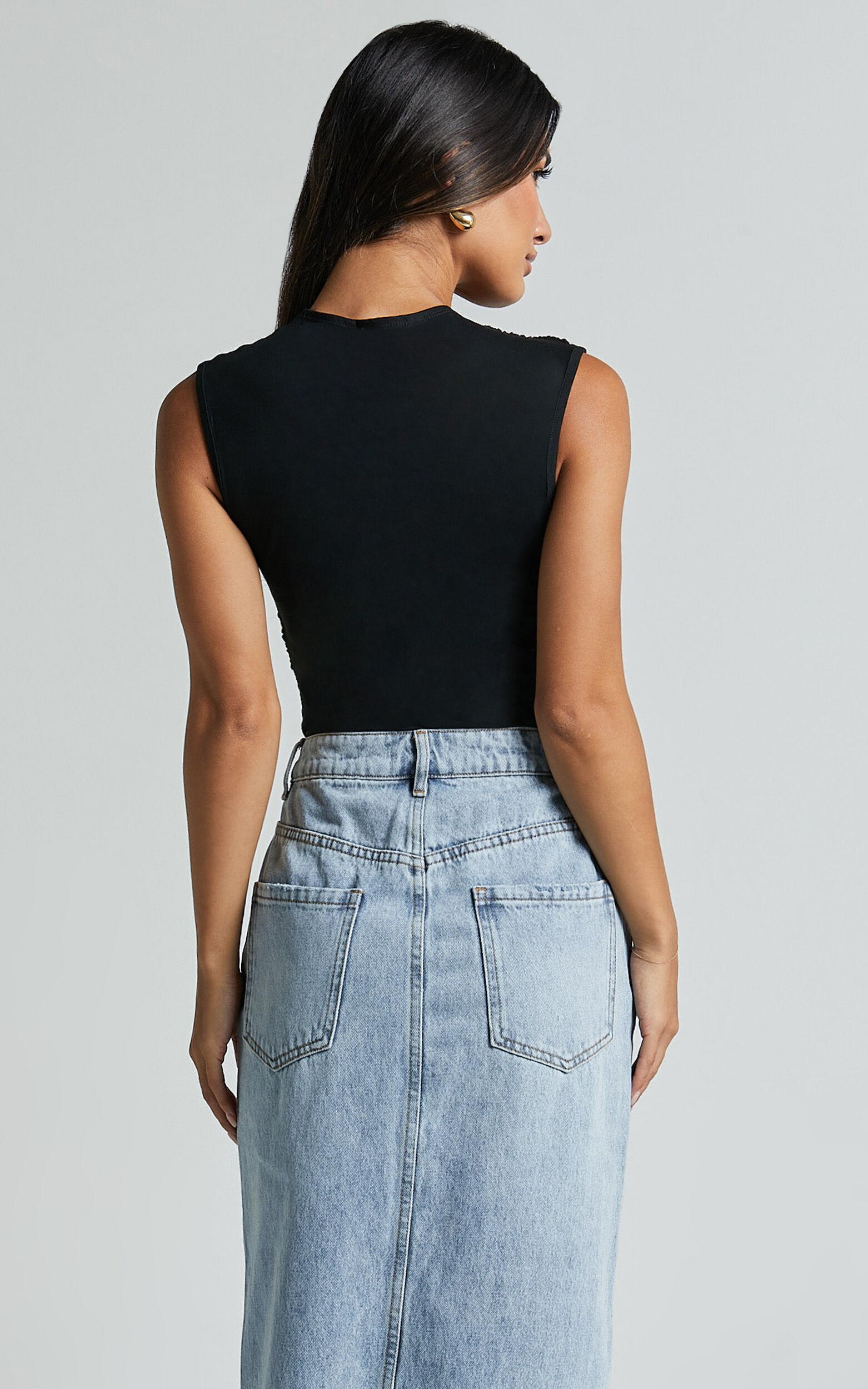 Inessa Top - Sleeveless Asymmetrical Neck Top in Black Product Image