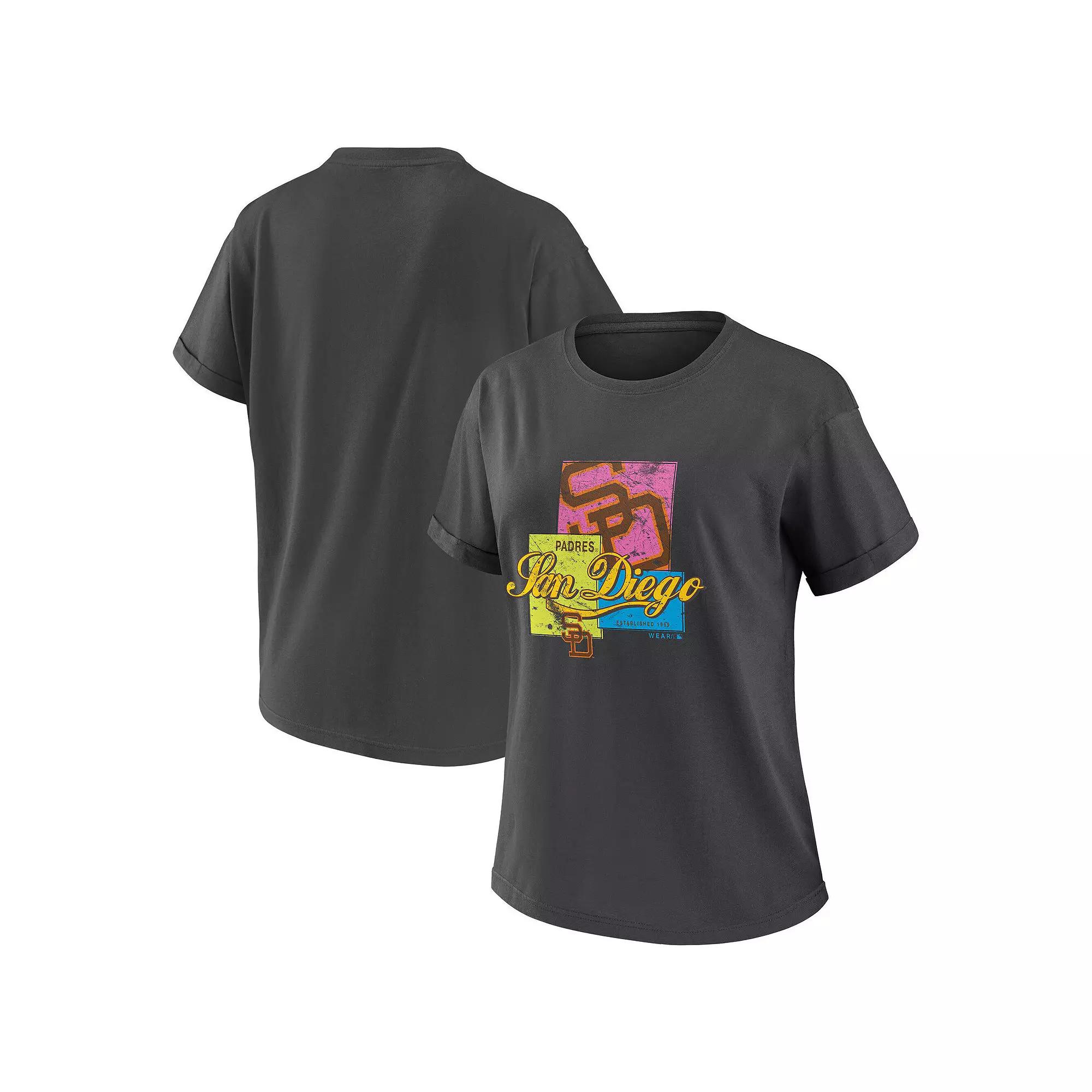 Women's WEAR by Erin Andrews Charcoal Cleveland Guardians Domestic Box Color Boyfriend T-Shirt,  Product Image