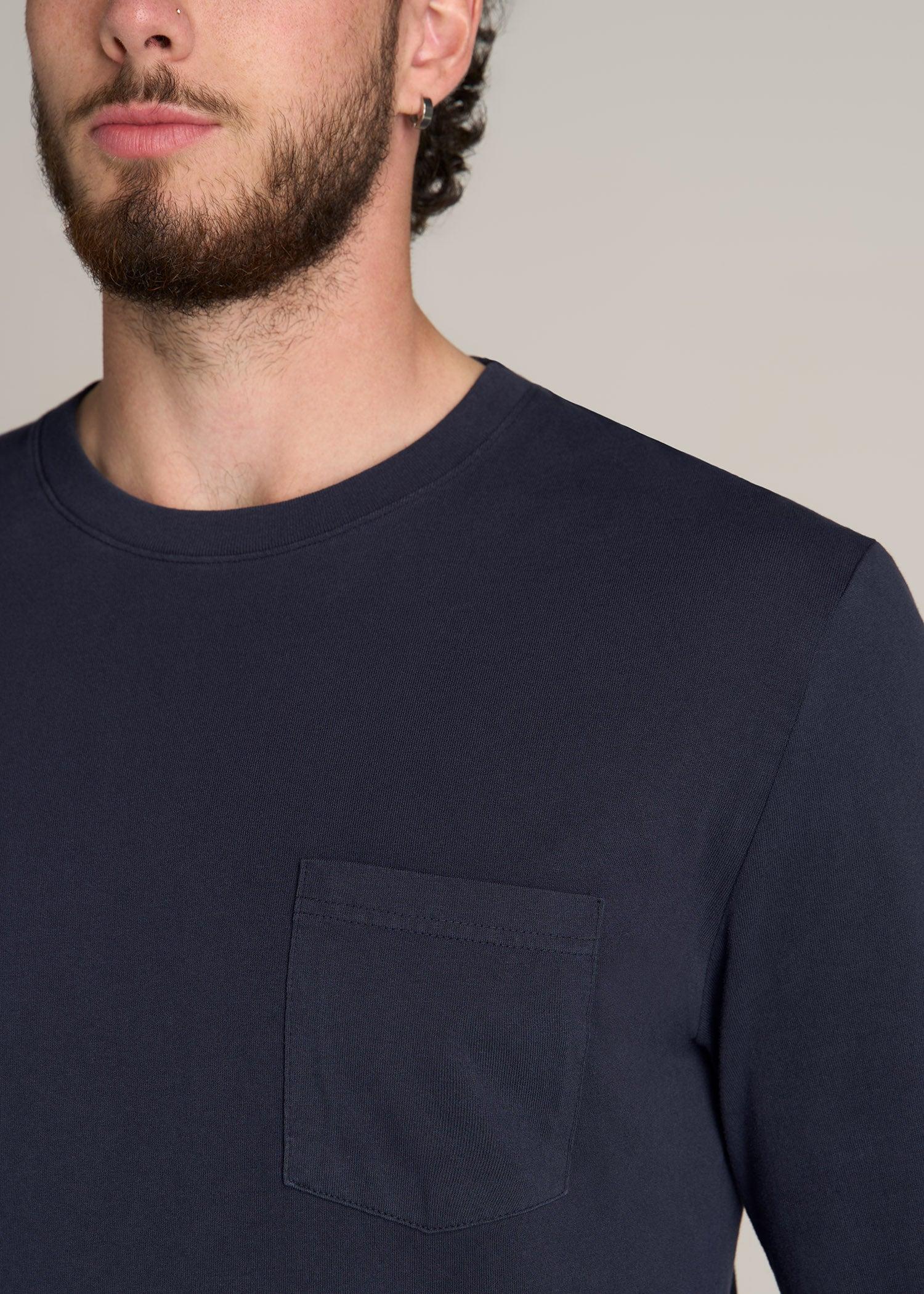 Garment Dyed Long Sleeve Pocket Tee for Tall Men in Evening Blue Male Product Image