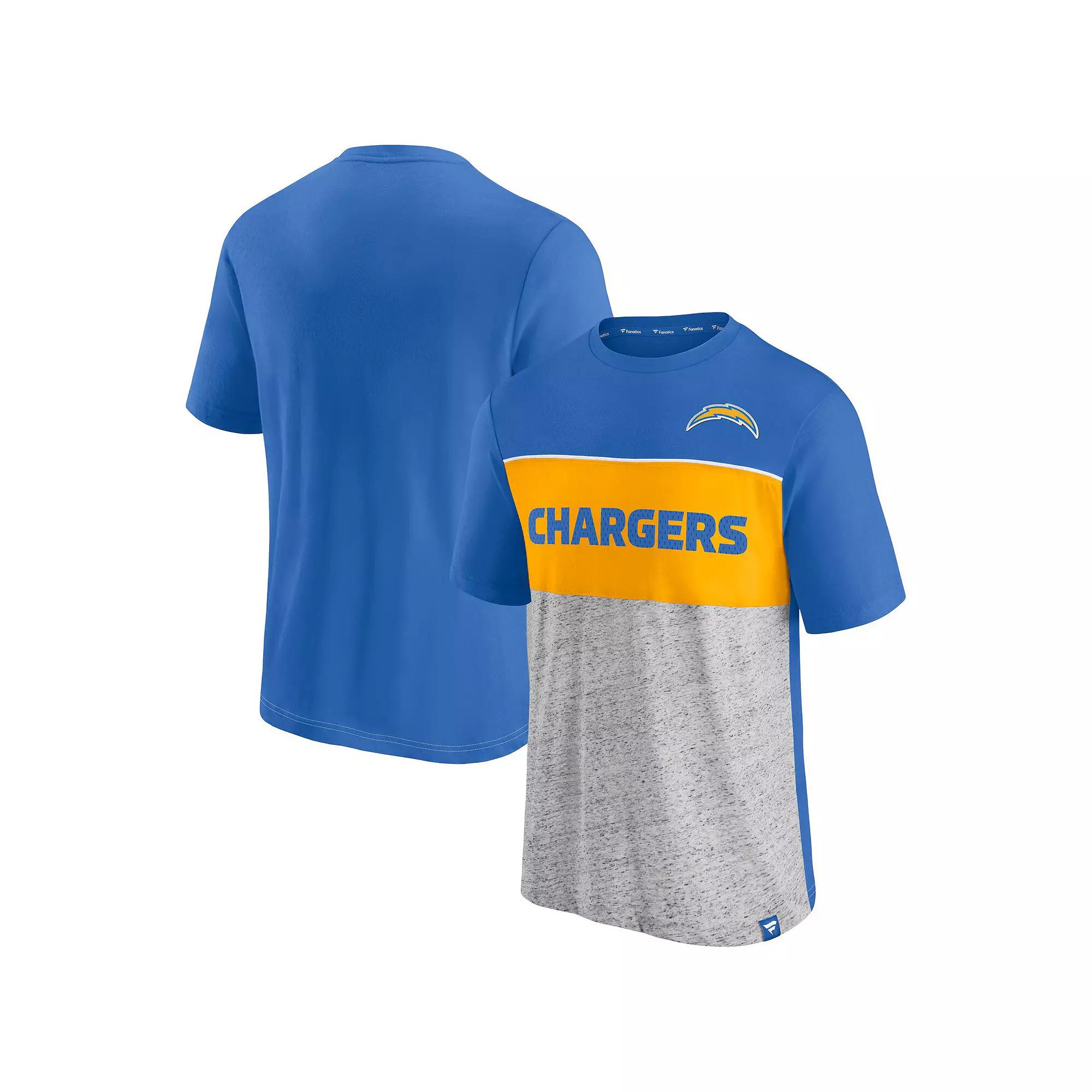 Men's Fanatics Branded Powder Blue/Heathered Gray Los Angeles Chargers Throwback Colorblock T-Shirt, Size: Small, Light Product Image