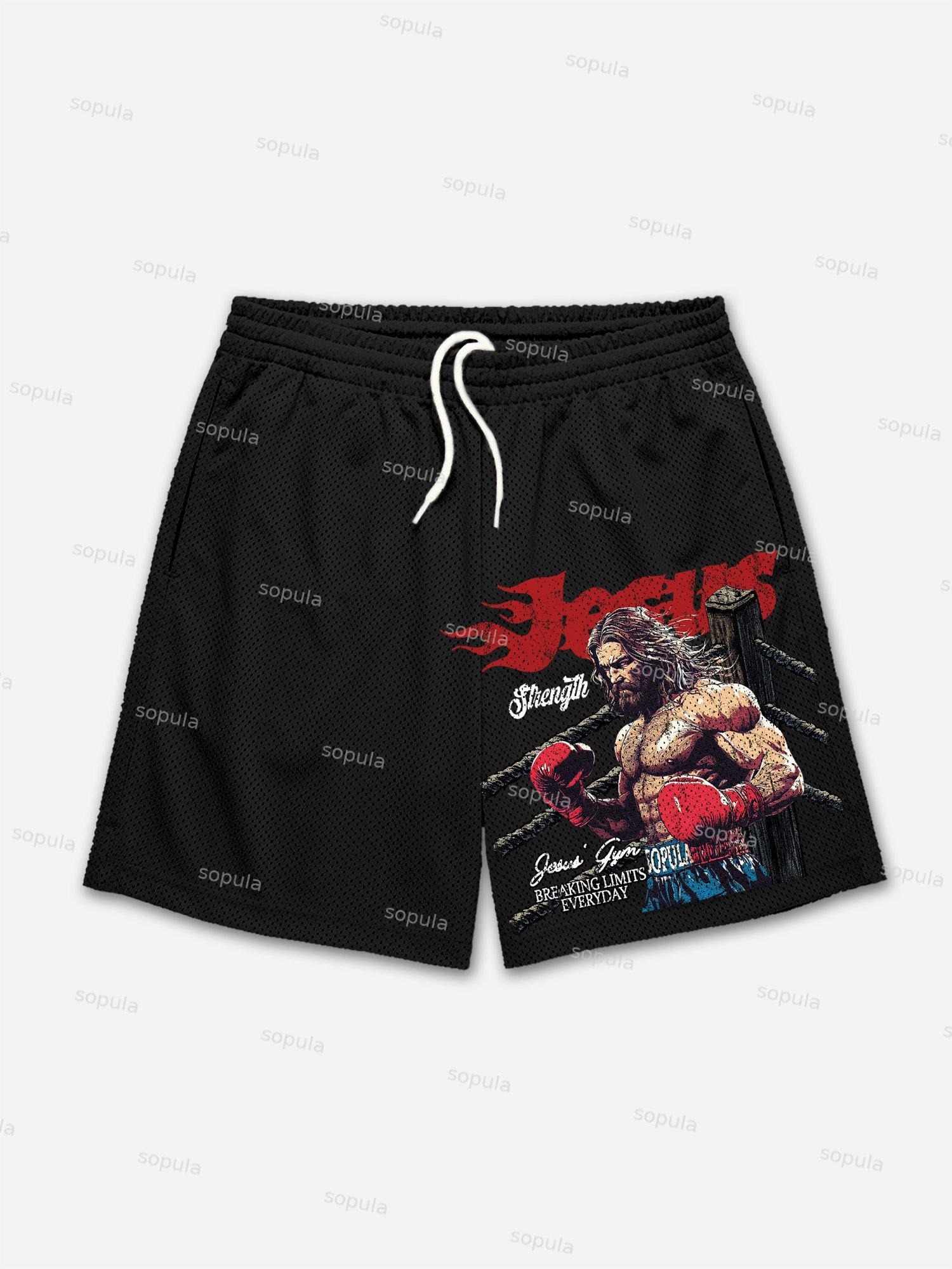 Jesus' Gym Boxer Graphic Print Mesh Shorts Product Image