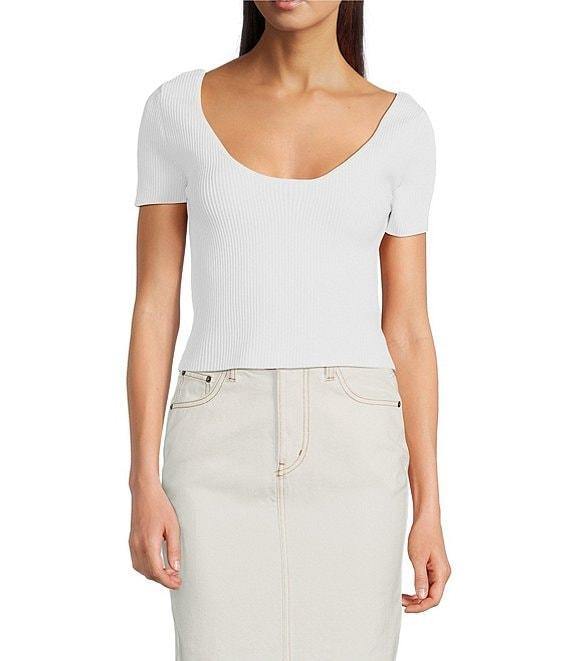 Le' AL.X Ribbed Knit Scoop Neck Short Sleeve Cropped Top Product Image