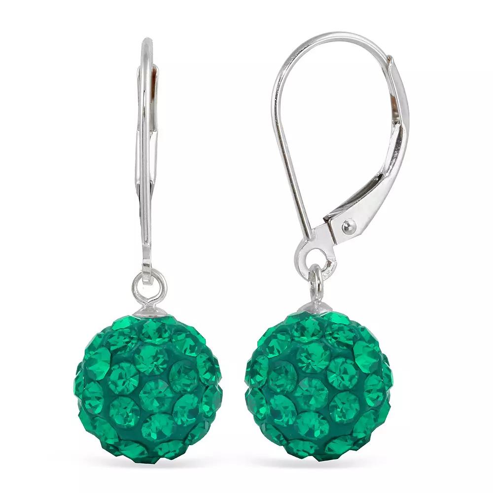 Sterling Silver Crystal Ball Drop Earrings, Women's, Green Product Image