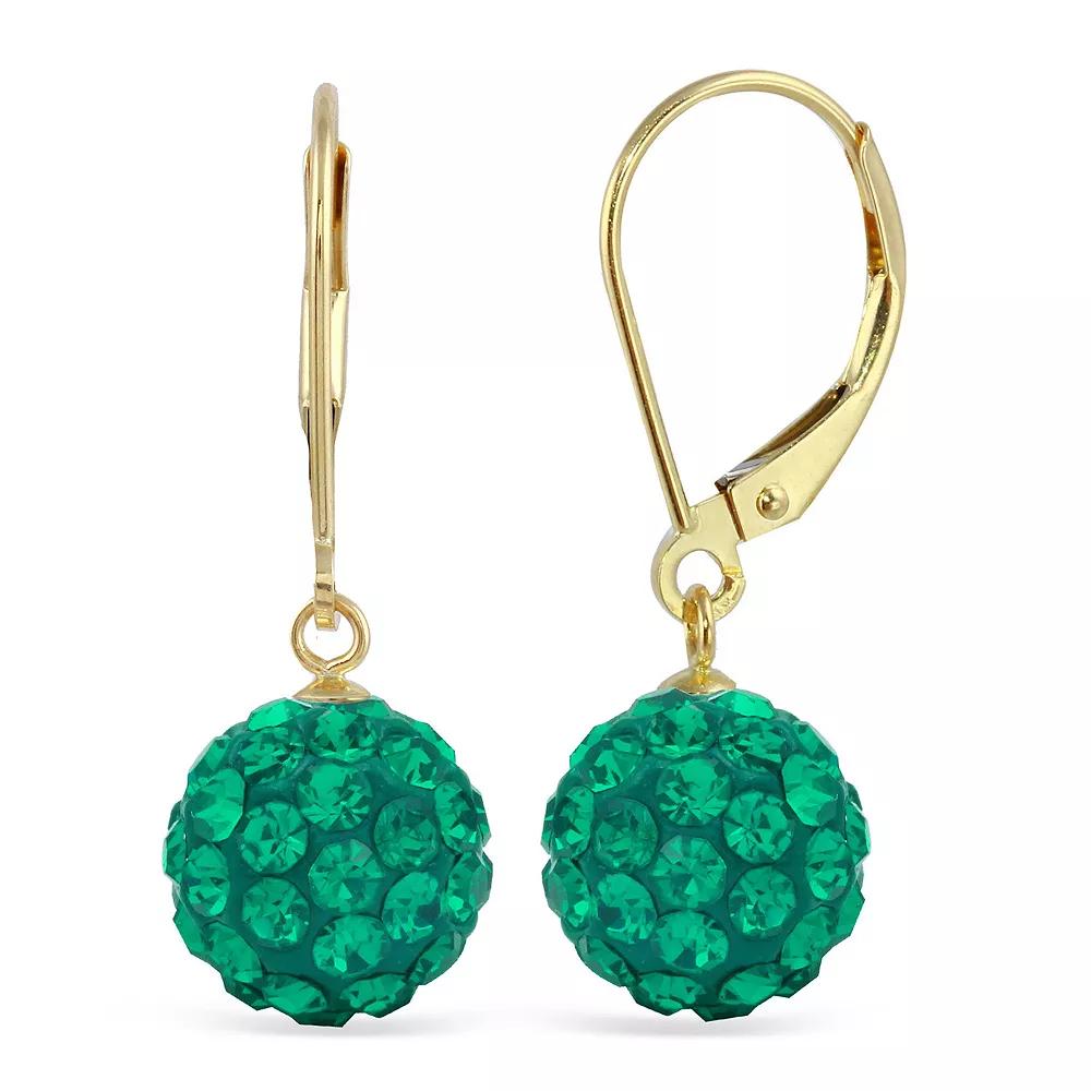 Sterling Silver Crystal Ball Drop Earrings, Women's, Green Product Image
