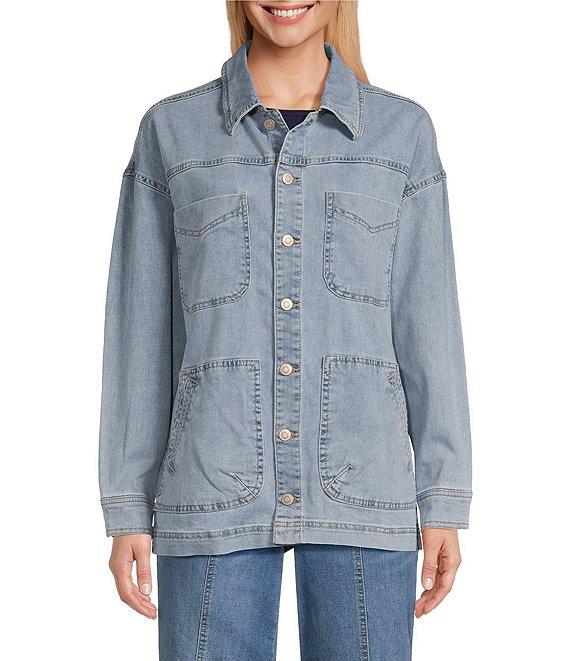 Nurture by Westbound Flap Pocket Long Sleeve Button Front Denim Jacket Product Image