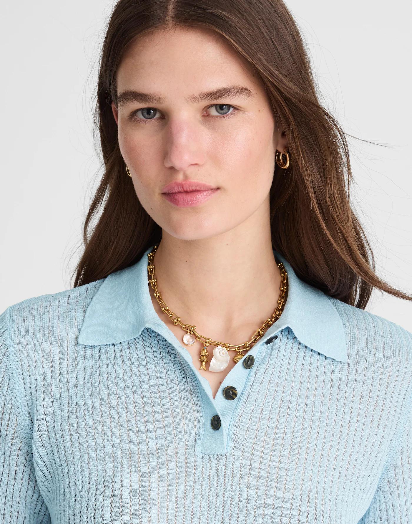 Short-Sleeve Polo Sweater Tee Product Image