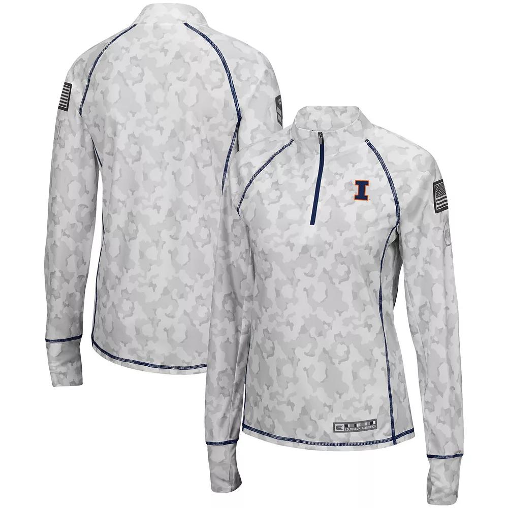 Women's Colosseum White Illinois Fighting Illini OHT Military Appreciation Officer Arctic Camo 1/4-Zip Jacket,  Product Image