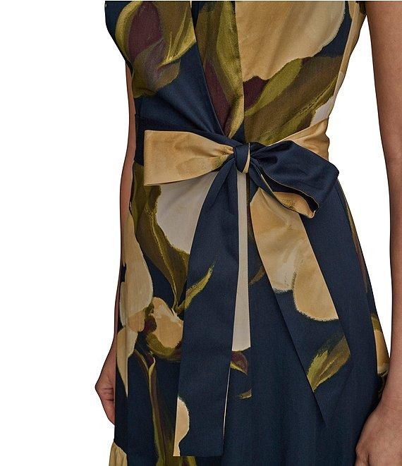 Donna Karan Floral Print V-Neck A-Line Midi Dress Product Image