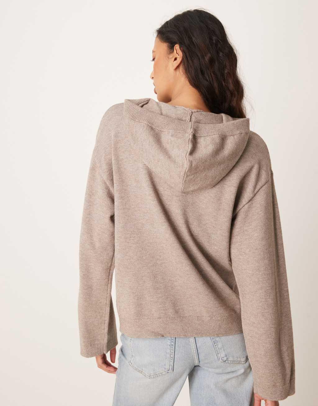 Gina Tricot knitted rib hoodie in brown Product Image