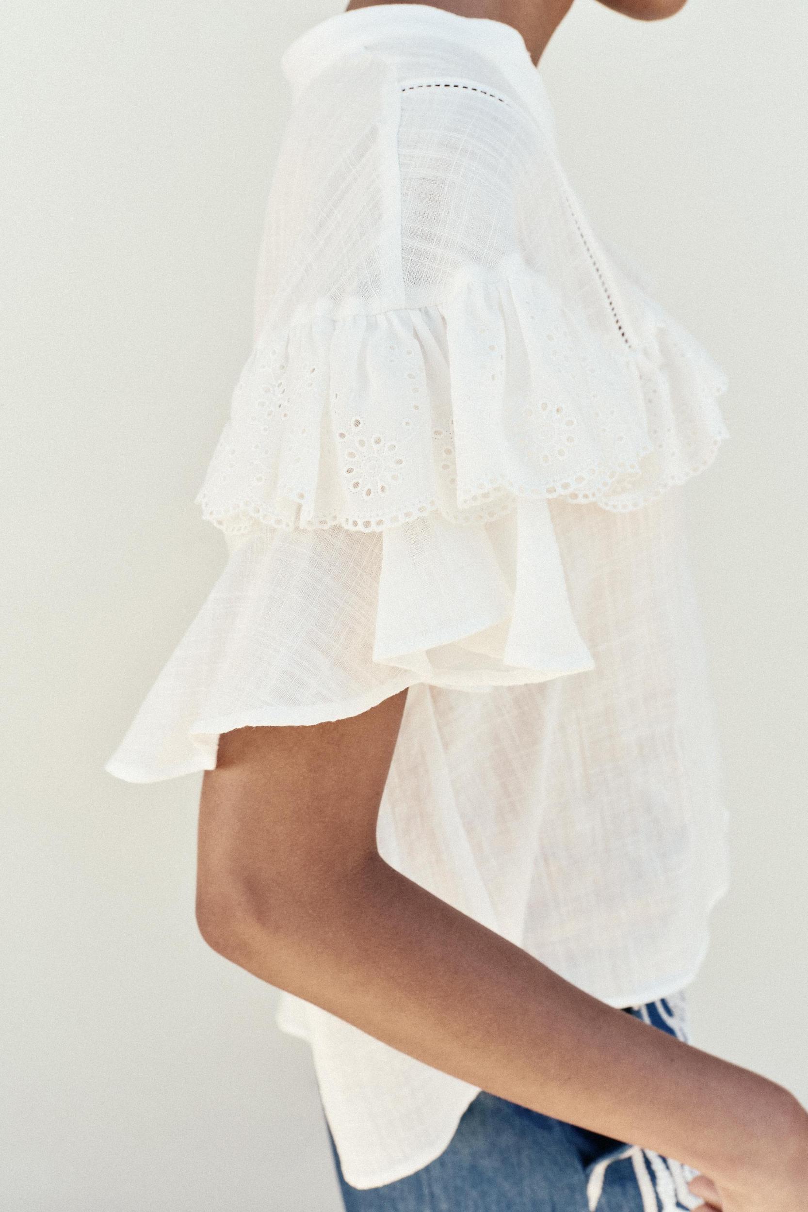 SHORT SLEEVE RUFFLE BLOUSE Product Image