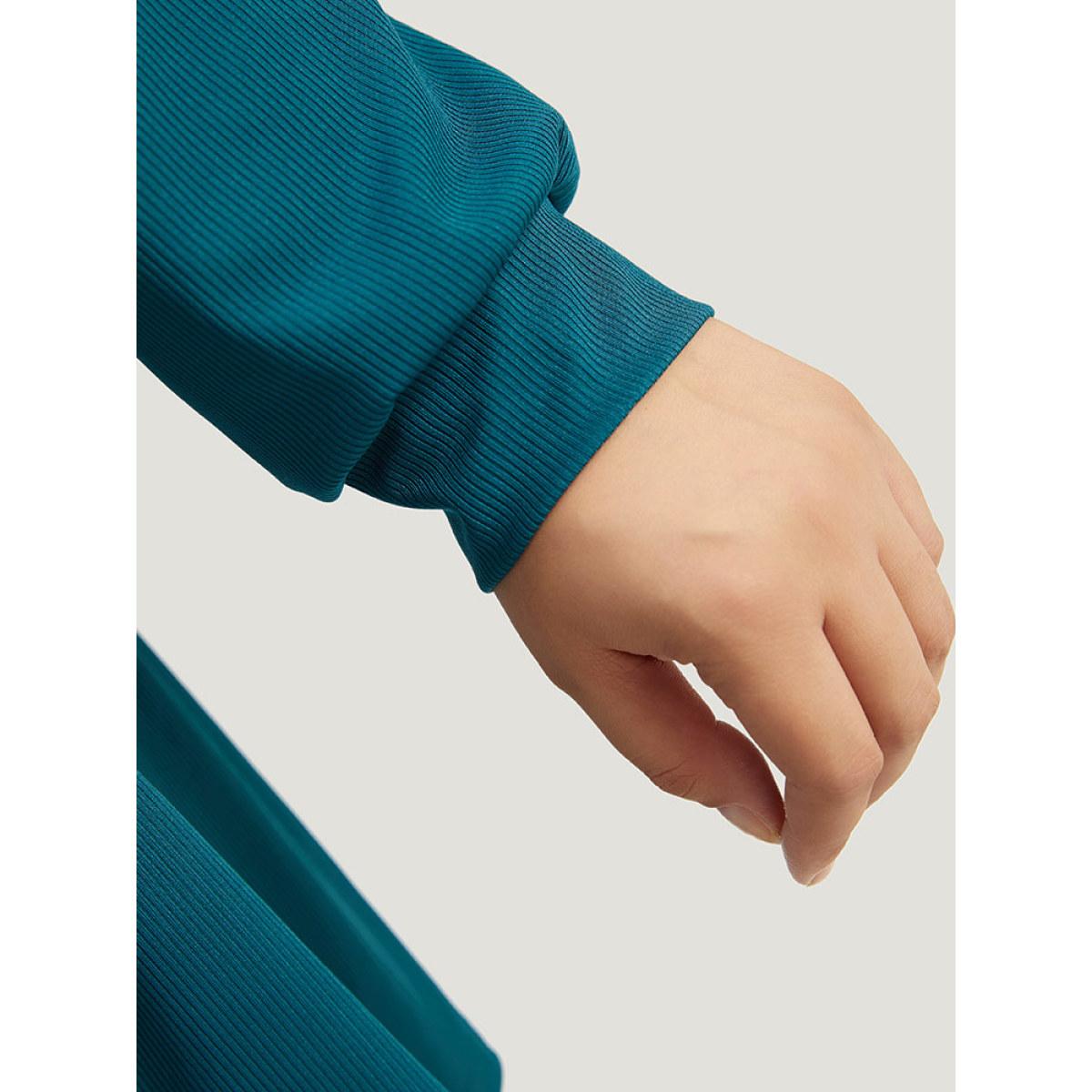 Plus Size Plain Drawstring Knot Gathered Open Front Coat Women Cyan Casual Plain Dailywear Kimonos BloomChic 26/4X Product Image