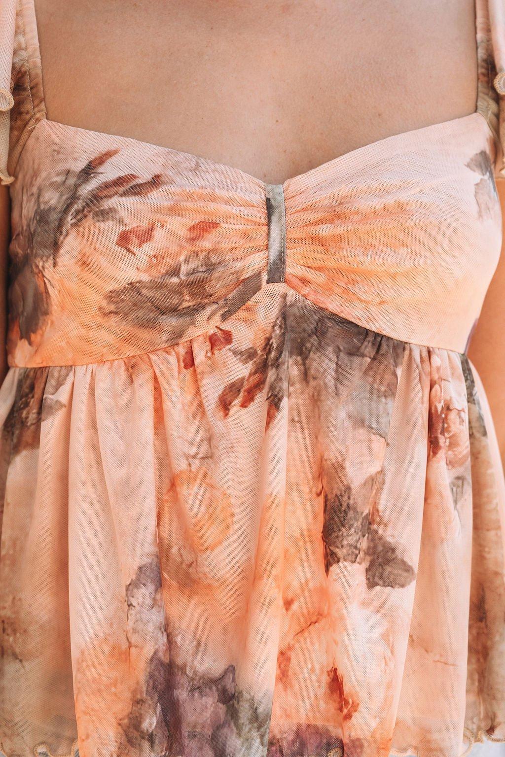 Natural Floral Print Sweetheart Babydoll Top - DOORBUSTER Female Product Image