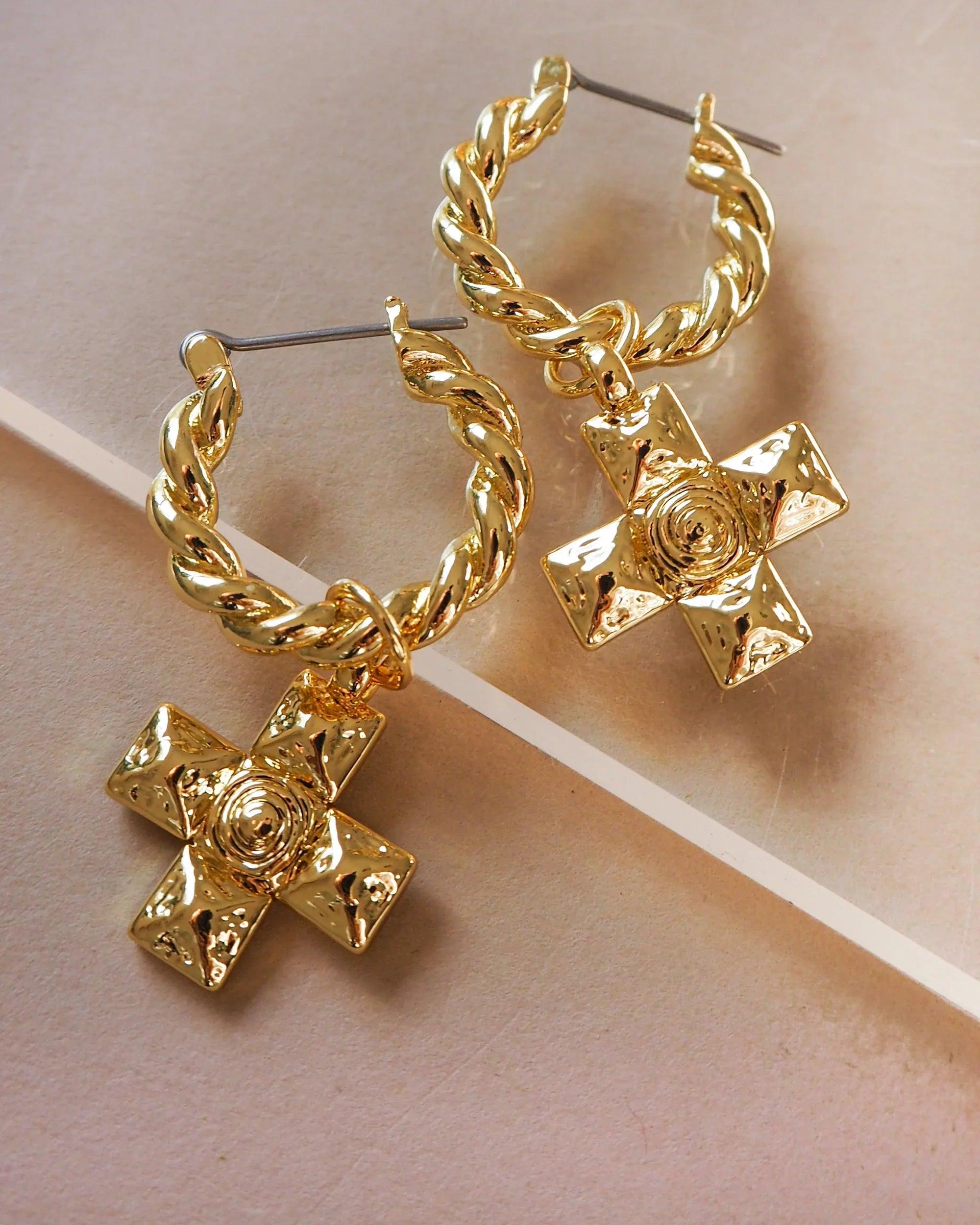 LUV AJ | Molten Cross Twisted Hoop Earrings Product Image