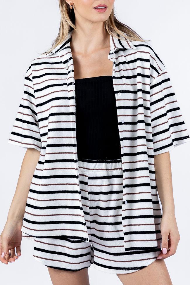 Backyard Hangout Neutral Striped Terrycloth Set FINAL SALE Product Image