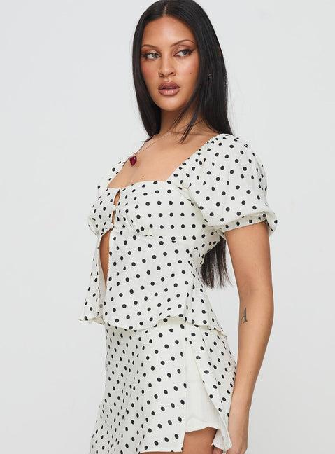 Passionfruit Linen Blend Top Cream/Black Polka Dot Product Image