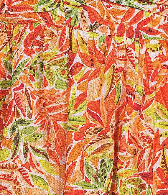 I.N. San Francisco Halter-Neckline/Double-Tier-Skirted Abstract Palm Printed Linen-Blend Dress Product Image