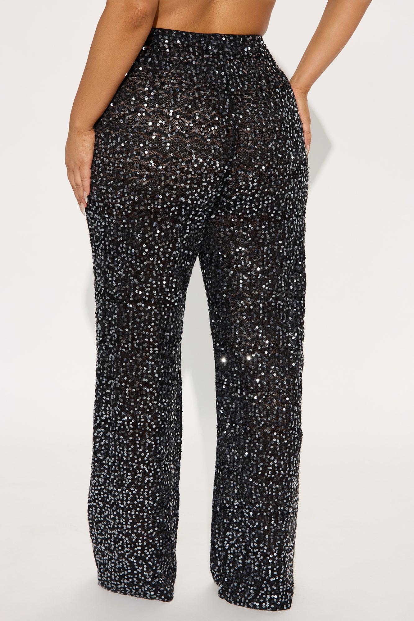Nayelly Wide Leg Sequin Pant - Black Product Image