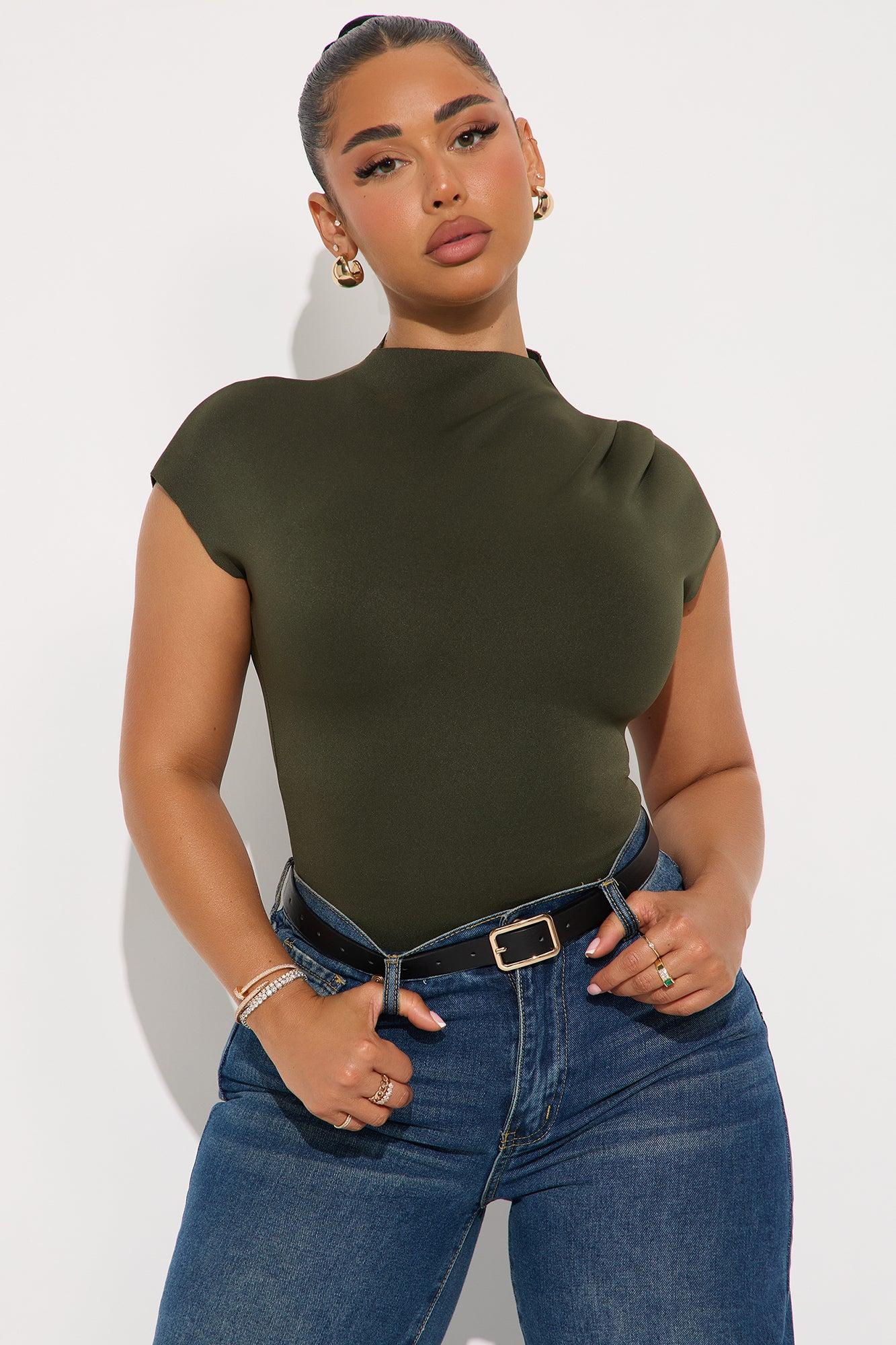 Fern Short Sleeve Mock Neck Bodysuit - Olive Female Product Image
