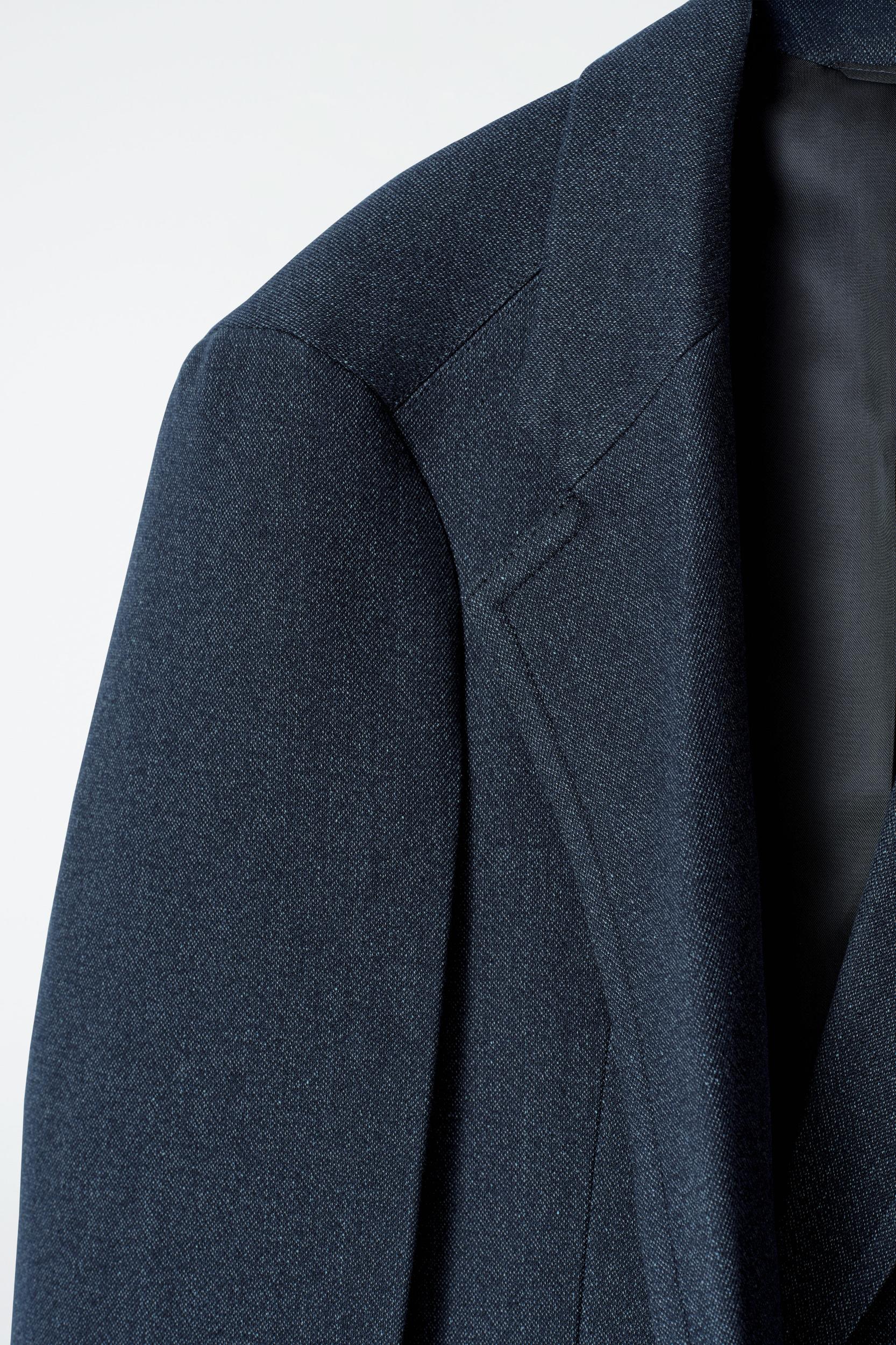 OVERSIZED EXAGGERATED-SHOULDER DENIM-LOOK BLAZER Product Image