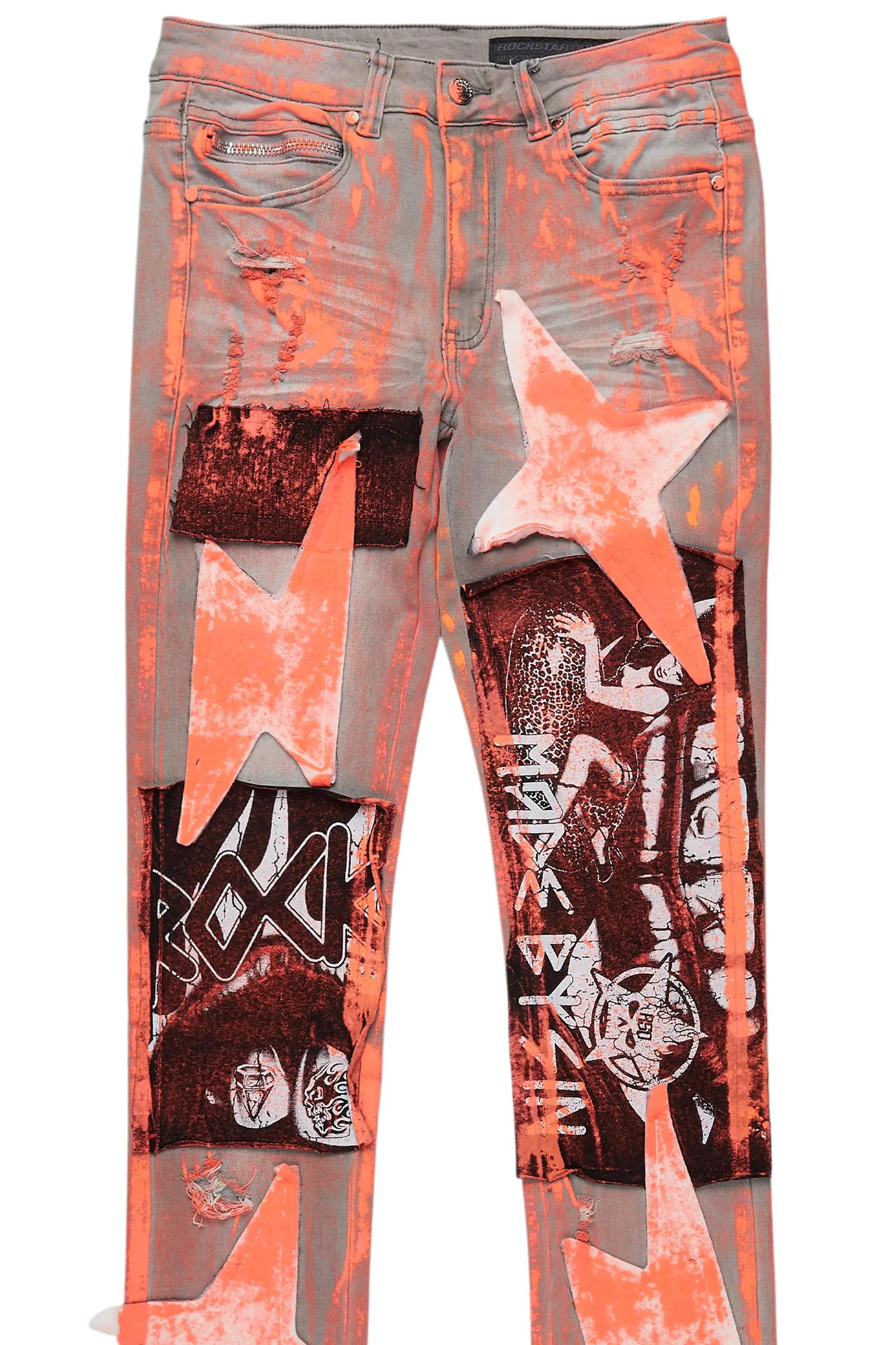 Valko Grey/Orange Roller Paint Stacked Flare Jean Male Product Image