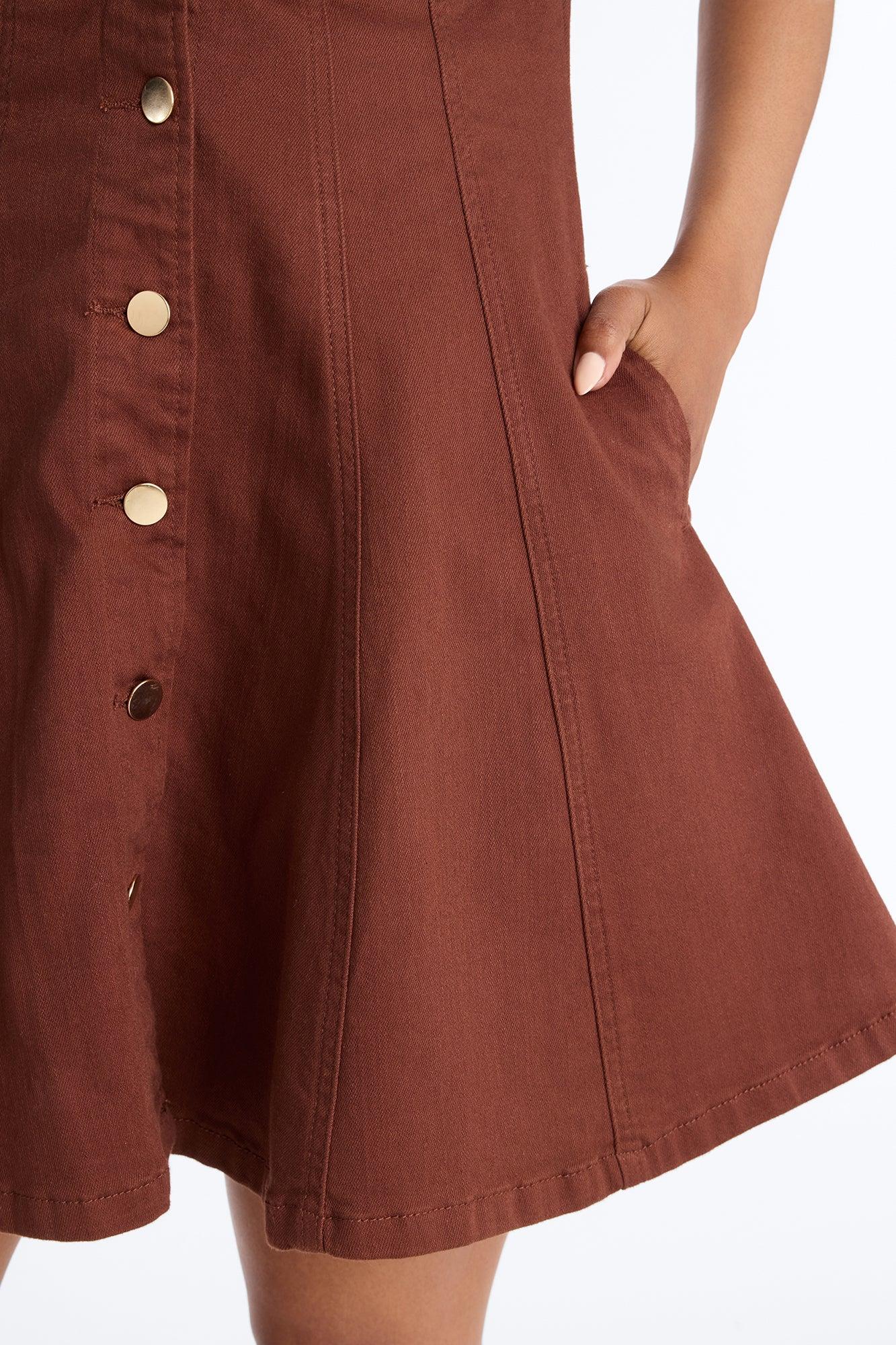 Raven Stretch Denim Mini Dress - Brown Female Product Image