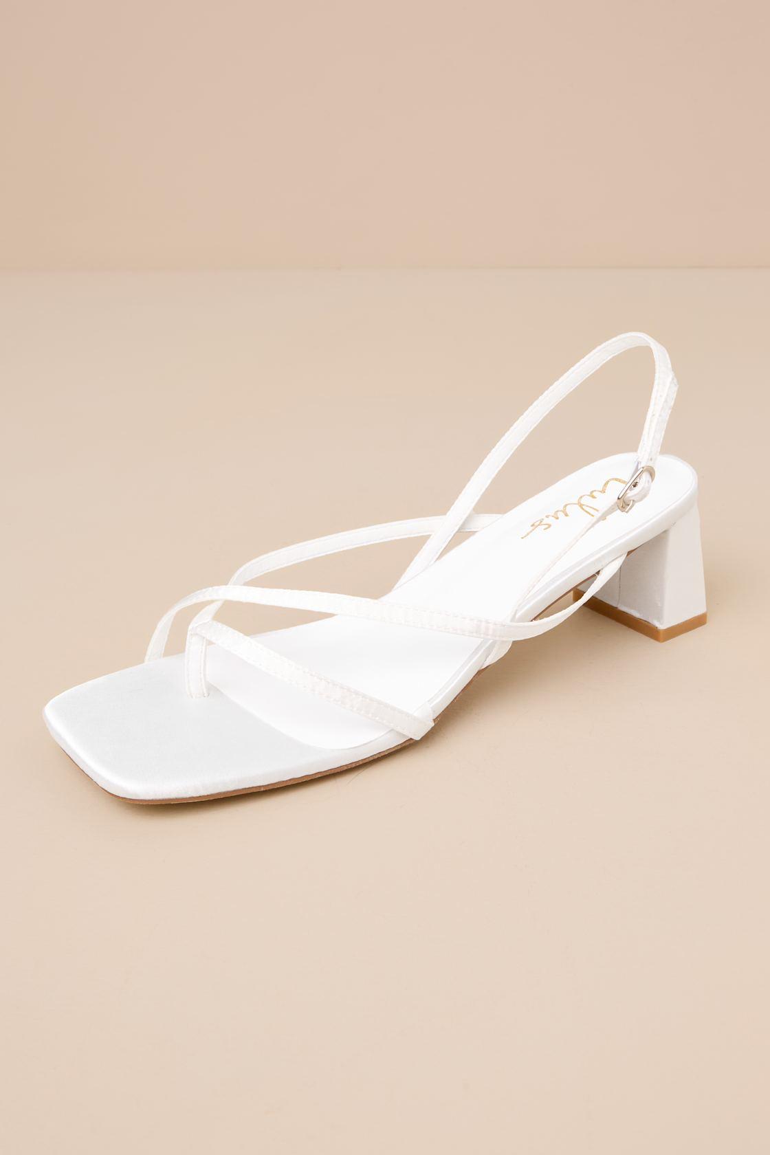 Kerrie White Satin Strappy Low Heel Sandals Product Image