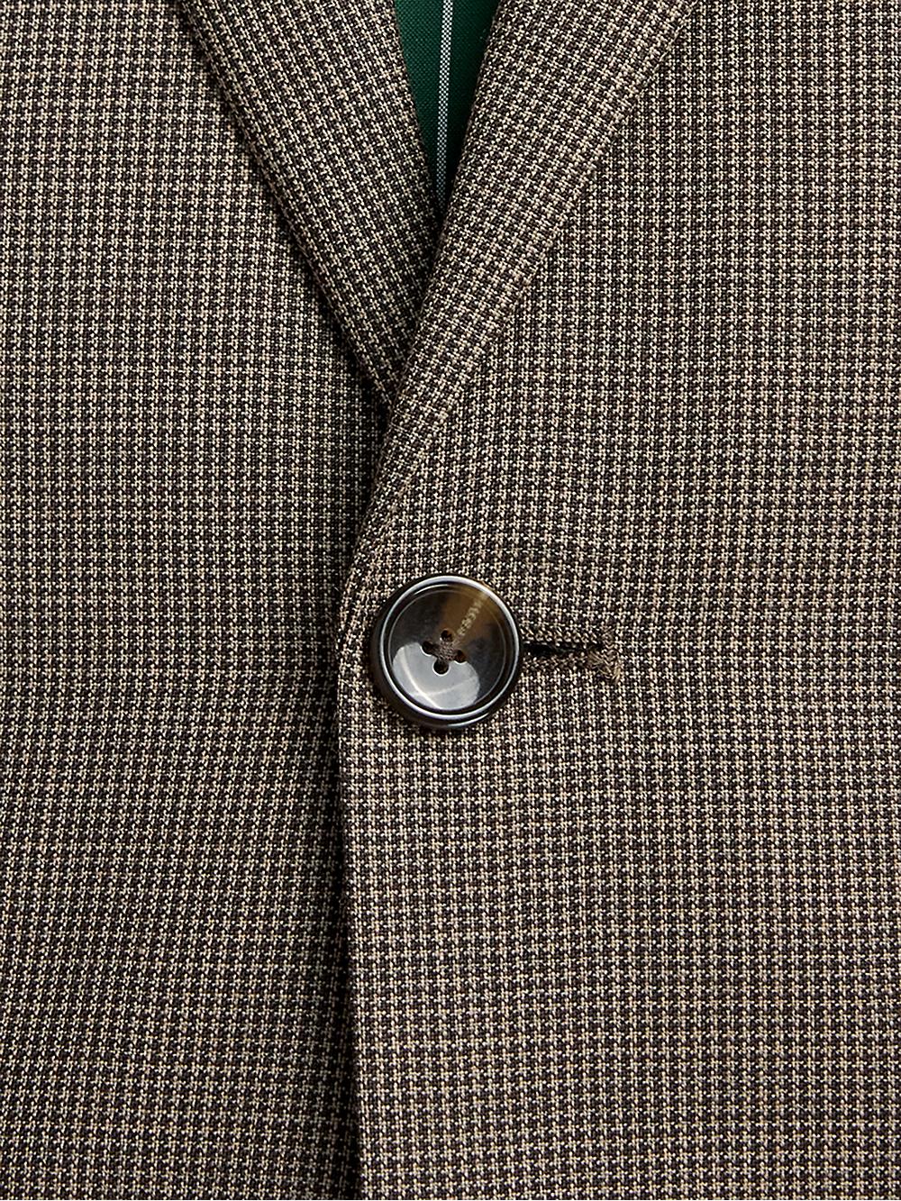 Wool Stretch Micro Check Peak Lapel Suit Jacket - Light Brown Product Image